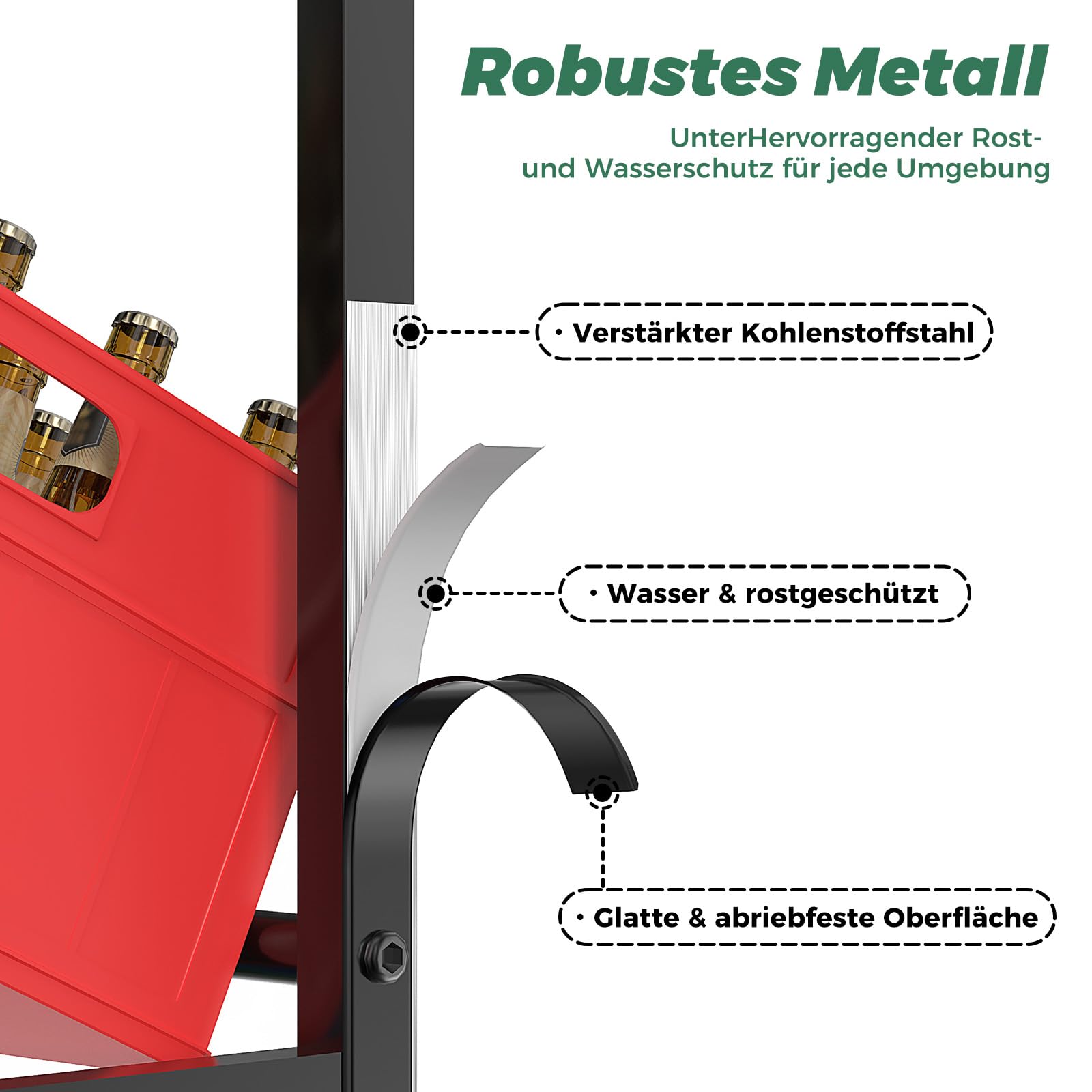 Getränkekistenregal für 4 Kisten, Trag.400KG, Kistenregal Getränkekisten | Getränkeregal Metall, Schwarz Getränkeregal, Weinregal, Vorratsregal, Kastenregal für Küche Balkon Keller & Abstellraum