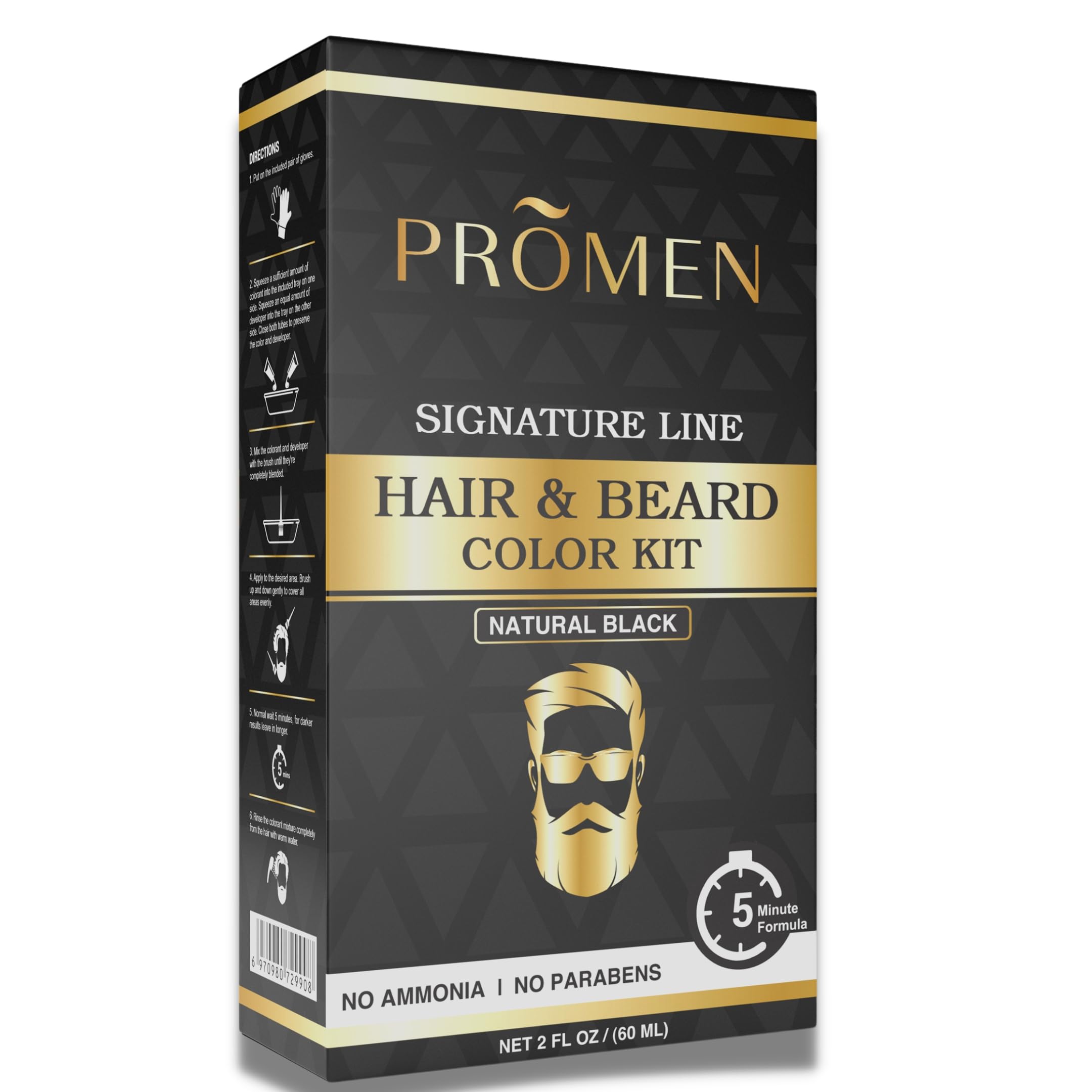 PROMEN Hair & Beard Color Kit | 5-10 Minutes Moustache and Hair Dye | Long Lasting with Brilliant Shine | Easy to apply & No Stain | Beard Hair Colour | Natural Black Beard Color For Men