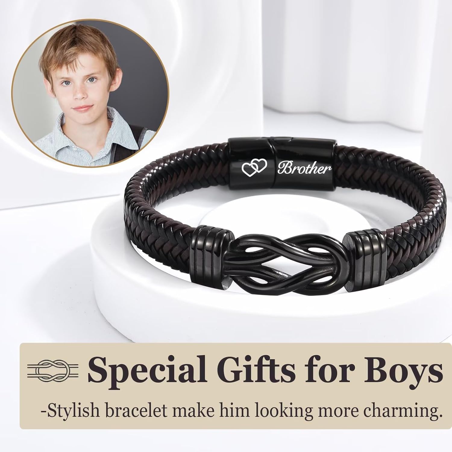 Teen Boy Gifts Infinity Leather Bracelets for Boys Braided Cuff Jewelry for Birthday, Christmas, Graduation - Image 2
