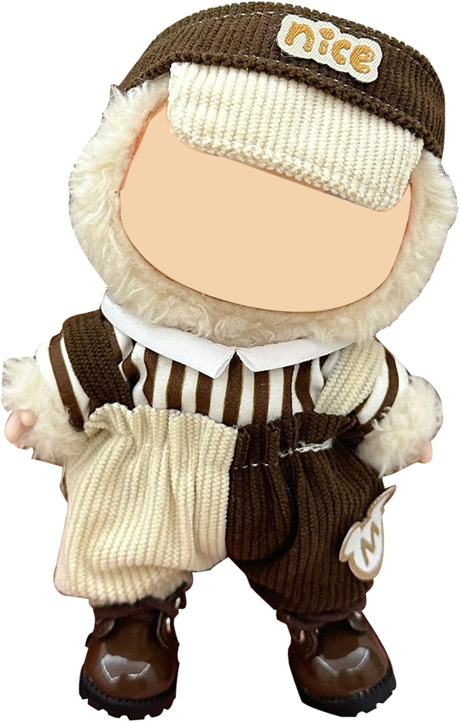 17cm Doll Clothes for Labubu, 3-Piece Black Hat T-Shirt + Overalls Set, Outfit Jumpsuit Accessories-No Doll and Shoes Included(Style 3)