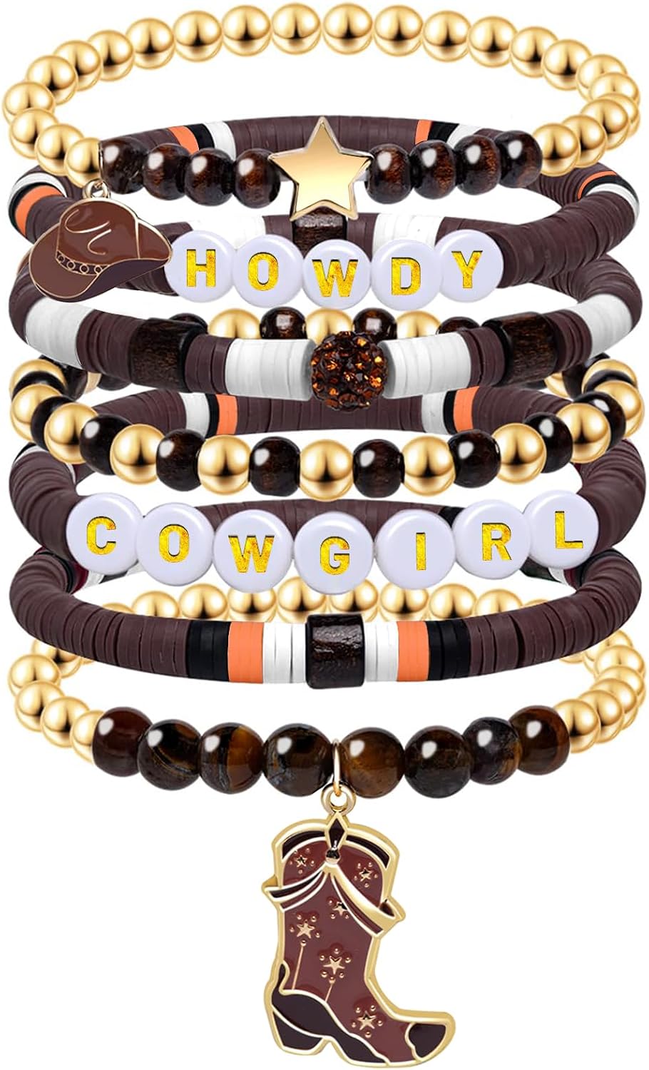 Western Cowgirl Beaded Bracelets, Stackable Bracelets for Women Adjustable Stretch Hat Boot Bracelet Cow Country Cowgirl Cowboy Gifts Bohemian Jewelry for Women Birthday Christmas Stocking Stuffers