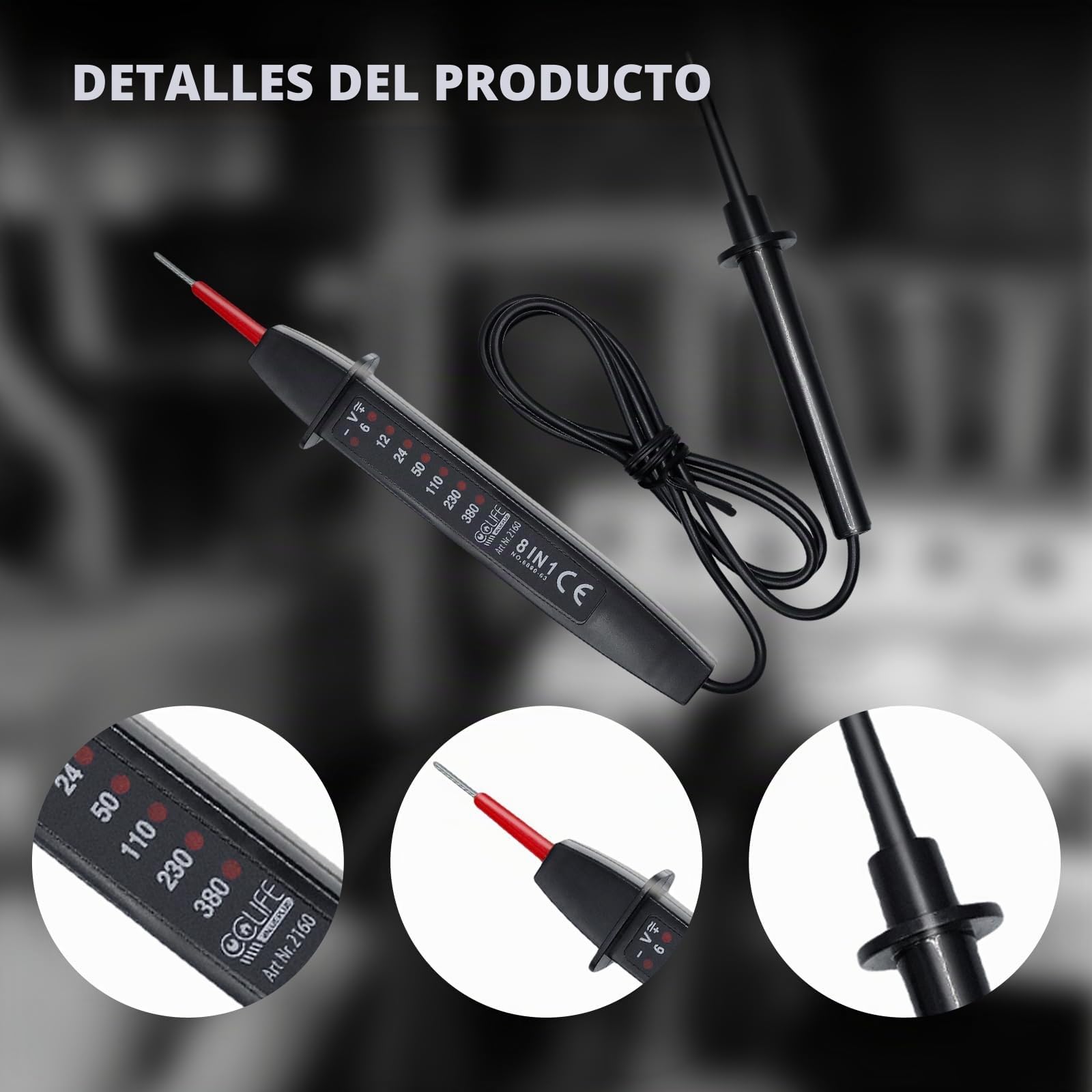 CCLIFE Probador de Tensión Bipolar 6-380V AC/DC con Pantalla LED – Test de Fase Robusto y Ergonómico (sin batería)