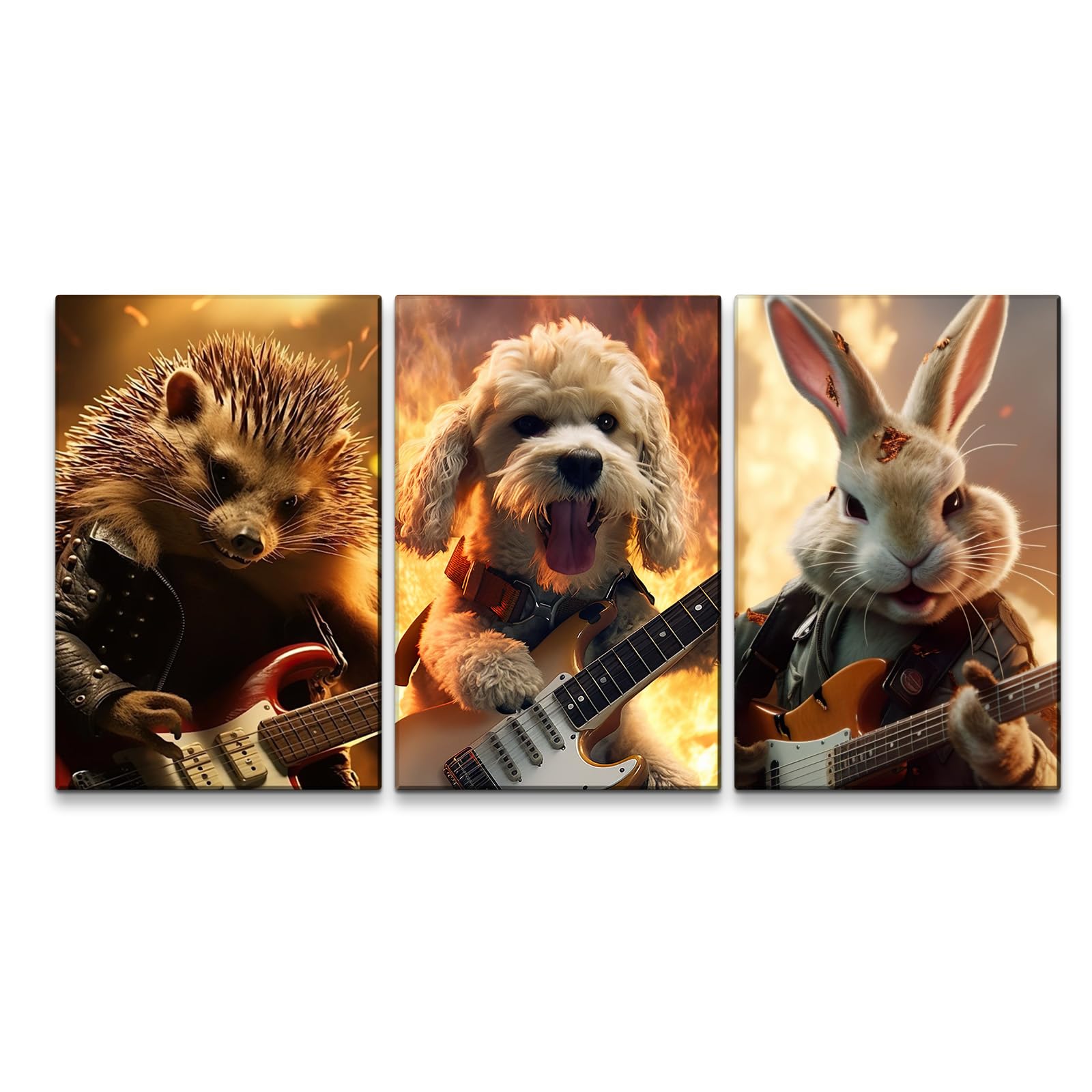 JEBELE Canvas Wall Art for Wall Decor - Hedgehog, Dog and Rabbit - Landscape Paintings Print On Canvas HD Giclee Artwork Ready to Hang for Living Room Office 24x36 x 3 Piece