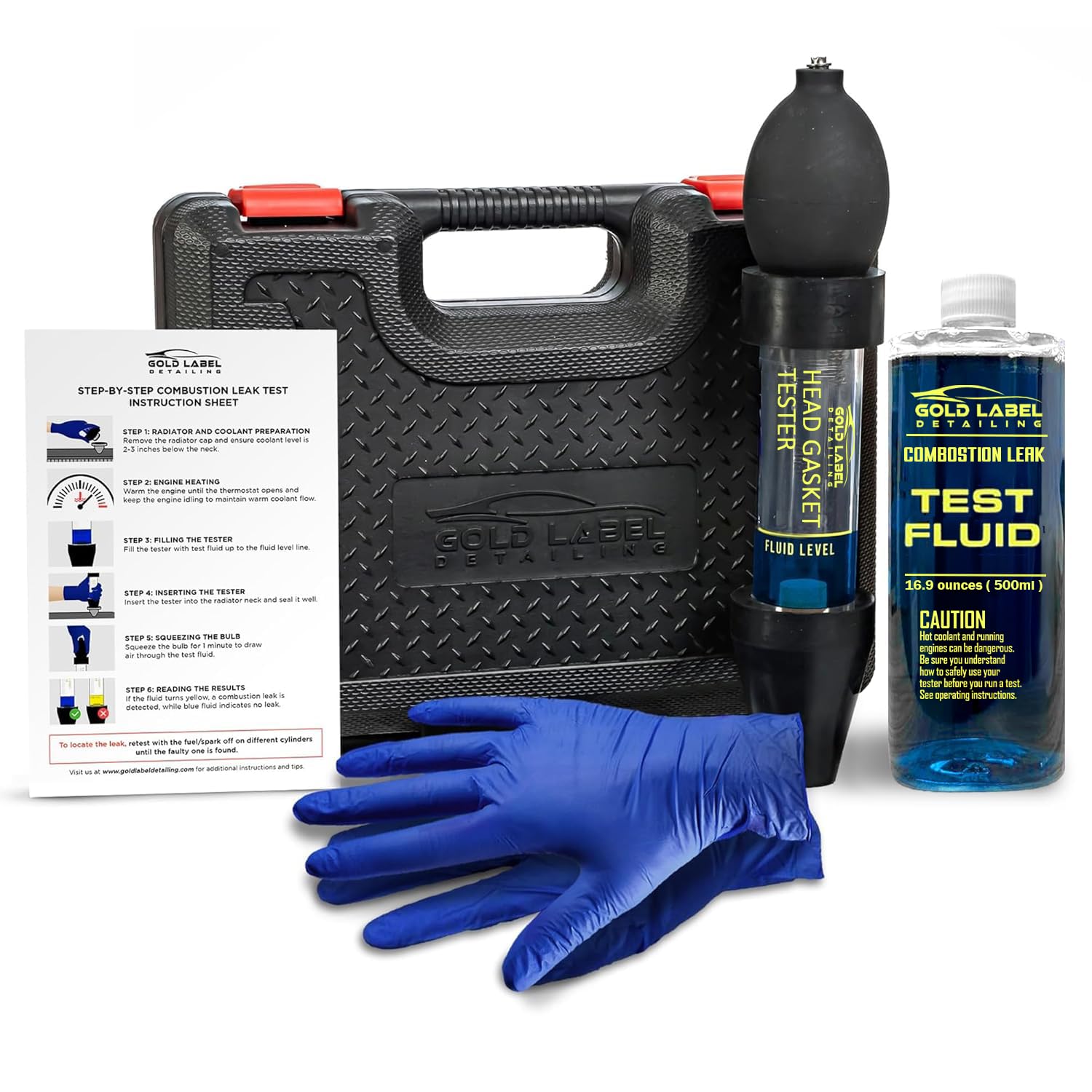 Combustion Leak Detector Kit - 100+ Tests Automotive Engine Block and Head Gasket Tester, Ideal for Detecting Blown Gaskets (Tester with 18oz Fluid)