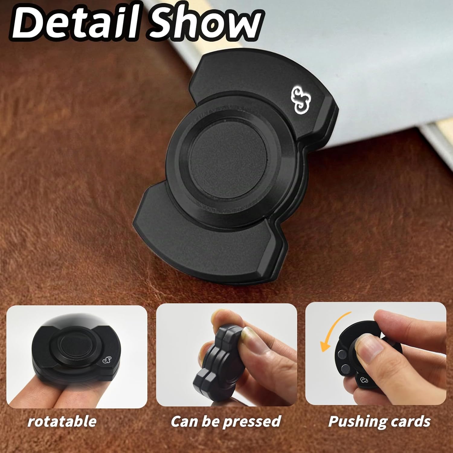 Metal Fidget Toys Adults 3 in 1-Slider/Spinning/Clicker Haptic Stress Relief Anxiety Autism ADHD EDC Toys Cool Gadgets--Black