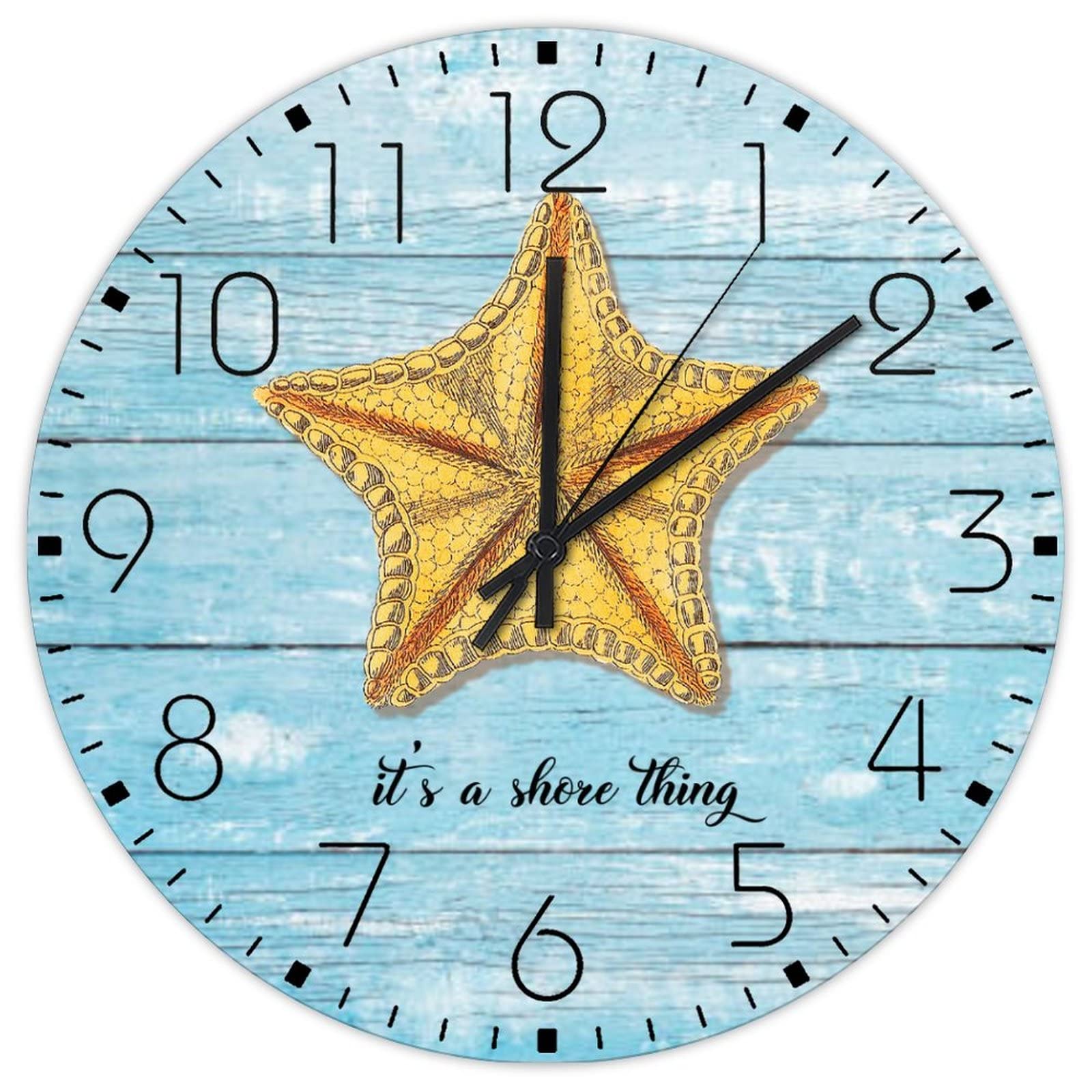 Horloge murale en bois de 30,5 cm style côtier et vintage pour chambre