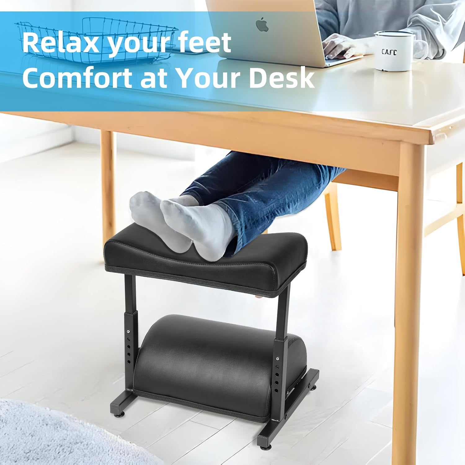 Adjustable Foot Rest Under Desk Footrest Wide Leg Rest 5 Height Positions PU Leather Covered for Desk Office Gaming Chairs Ergonomic, Leg Rest: 7.5" Depth