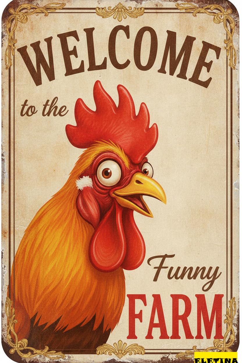 Personalized Sign for Man Cave Chicken Gifts Rooster Dcor Welcome To The Funny Farm Rustic Tin Home Farm Chicken Coop Decor 8x12 Inch (9707) Private Property Decorative