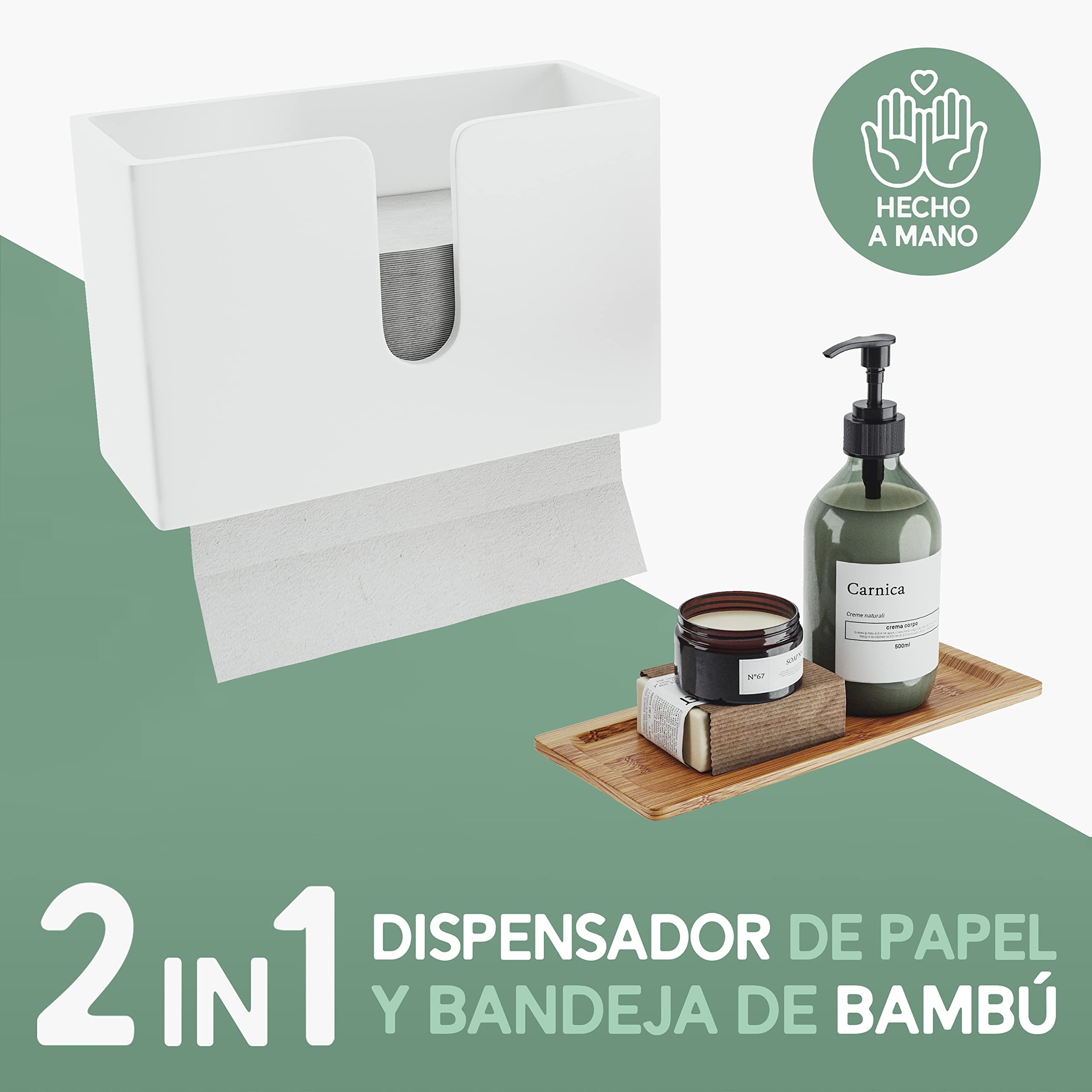 Nature Supplies Dispensador de Toallas de Madera de Bambú para Papel Secamanos Plegadas en C, Z e Intercaladas