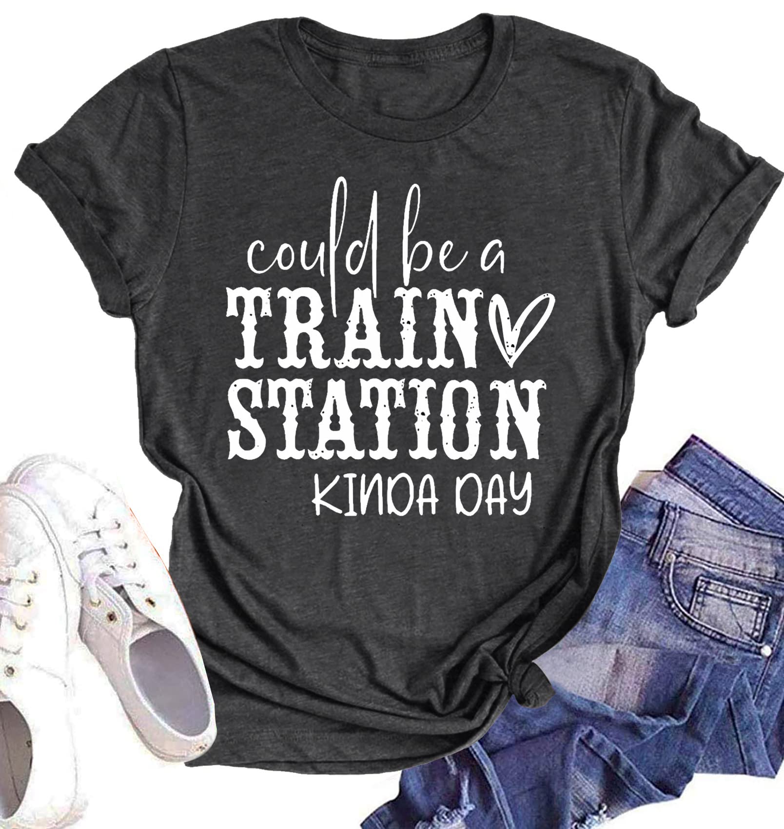 LHBNKCould Be A Train Station Kinda Day Shirt Women Funny Country Music Tees Casual Summer Short Sleeve Tops