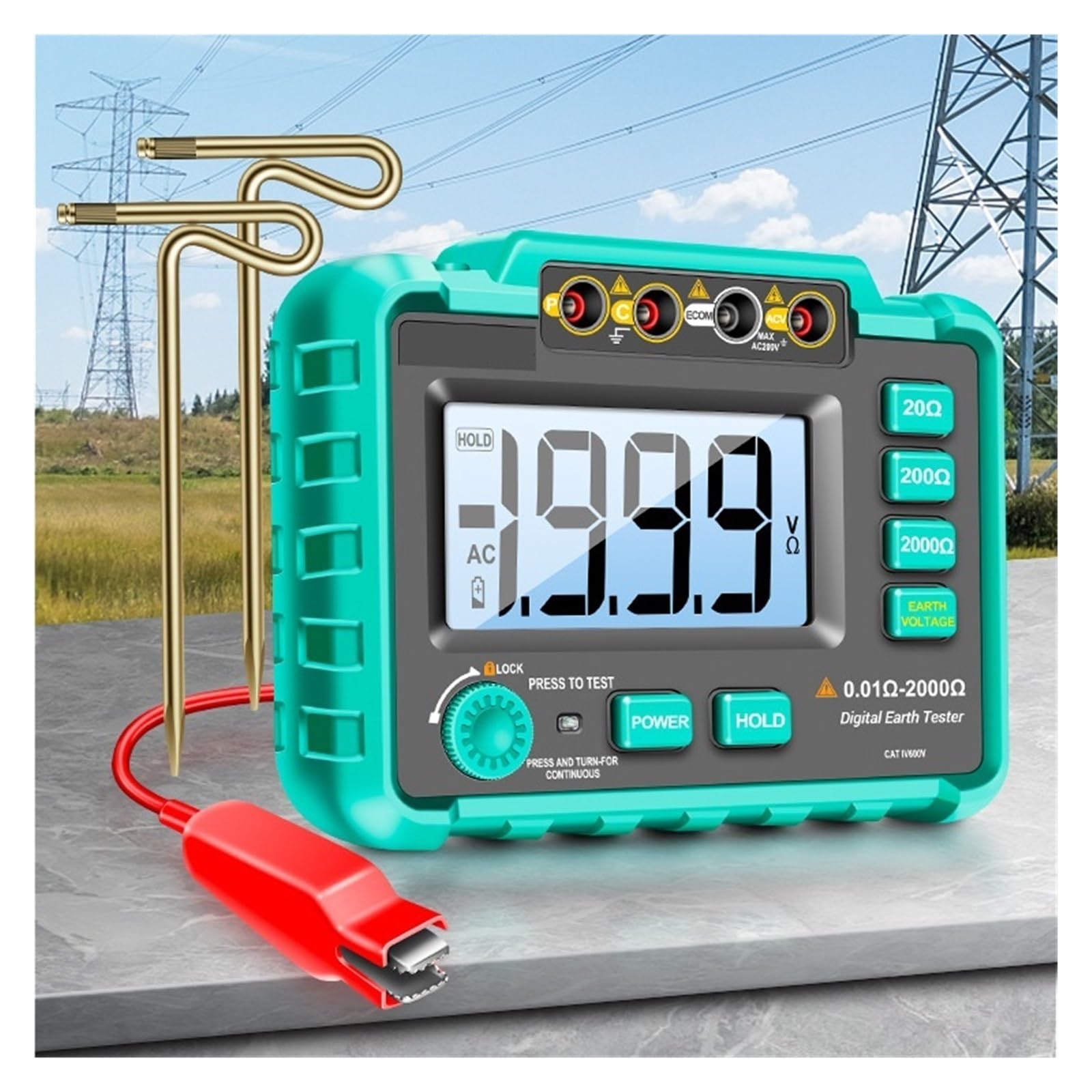 Megóhmetro Especial For Electricistas, Comprobador De Resistencia De Aislamiento, Medición Digital De Tensión De Puesta A Tierra De Resistencia De Alta Precisión Alta Sensibilidad(Green)