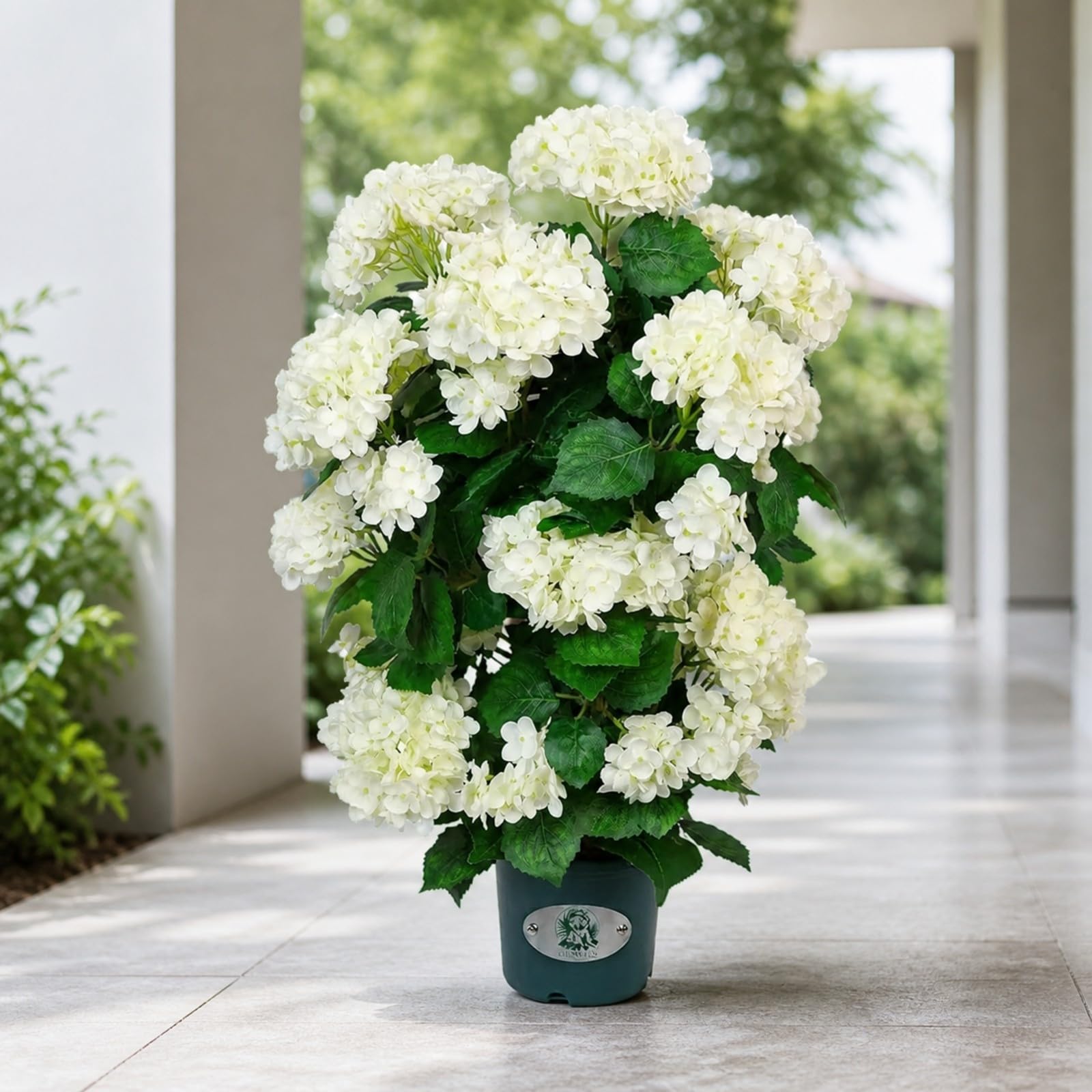 Baoblaze Orten Artificiale in Vaso | fiori e foglie bianchi e Foglie Verdi, Aspetto Realistico, Orten Finta con Vaso, per Casa