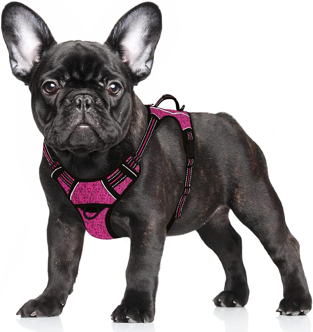BARKBAY No Pull Reflective Dog Harness with Front Clip & Easy Control Handle for Walking Training Running with ID Tag Pocket(Pink/Black