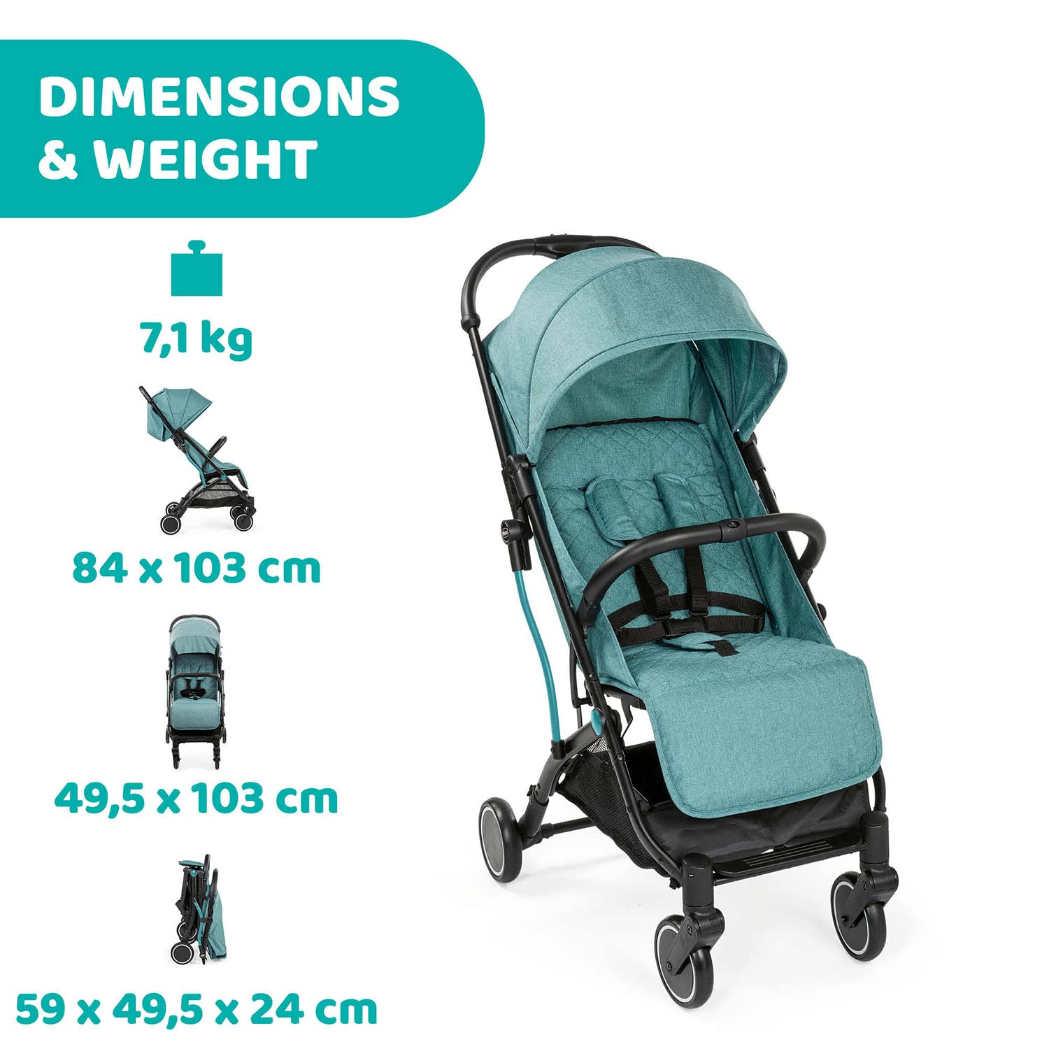 Chicco Trolley Me Passeggino Leggero da 0 Mesi a 15 kg, Passeggino Reclinabile e Pieghevole con Funzione Trolley, Chiusura Compatta, Parapioggia e Cappottina Estendibile, Portata Massima 18 kg