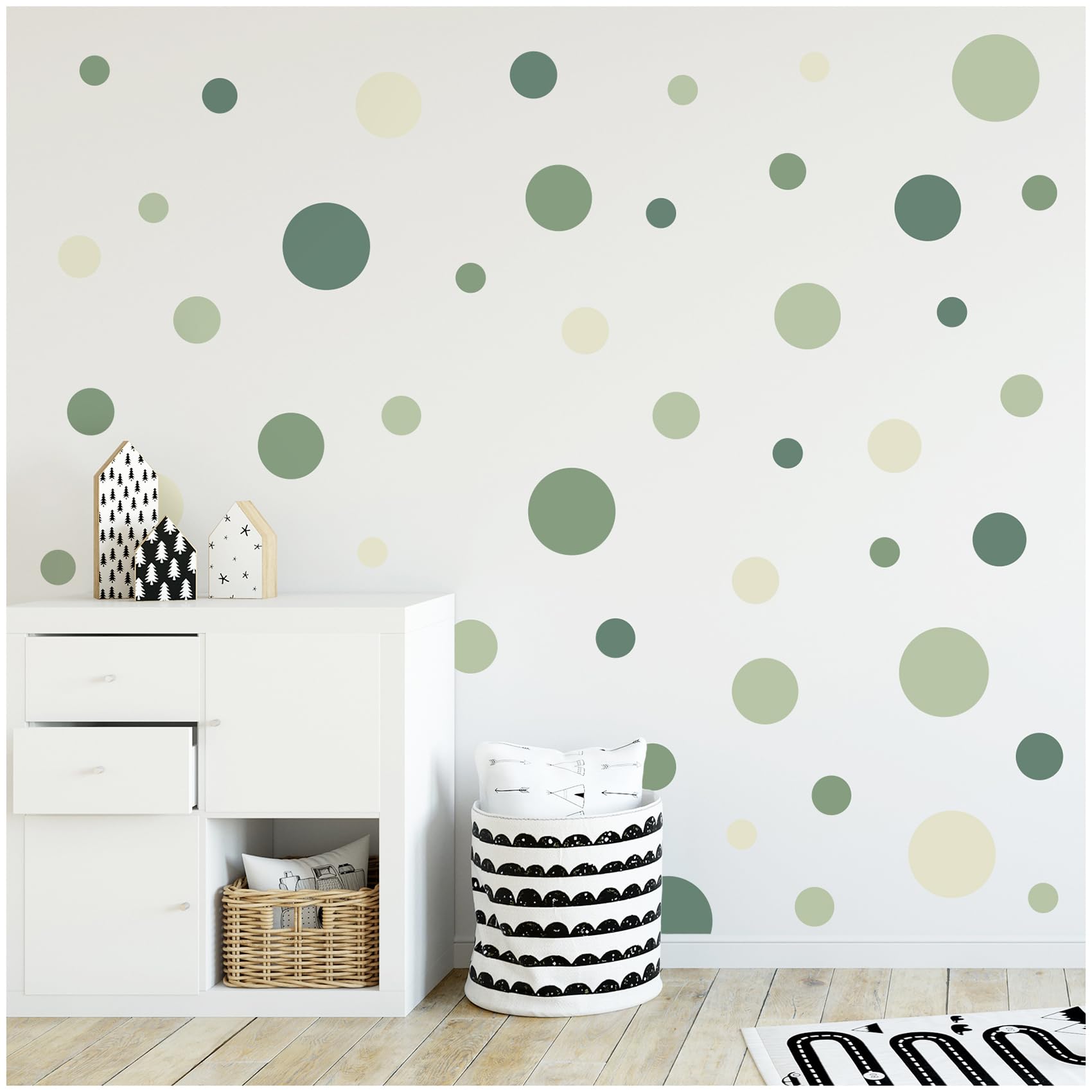 yabaduu Kreise Set 120 Stück Punkte Wandtattoo Kinderzimmer Schlafzimmer Babyzimmer Aufkleber Folie Deko Selbstklebend für Junge Mädchen Pastell Y068 (Y068-12 Waldgrün)