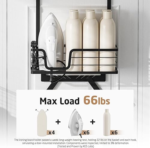 Miniatura 2 de KES HIR501B-BK - Soporte para tabla de planchar sobre la puerta, colgador de tabla de planchar para organización y almacenamiento de lavandería, en