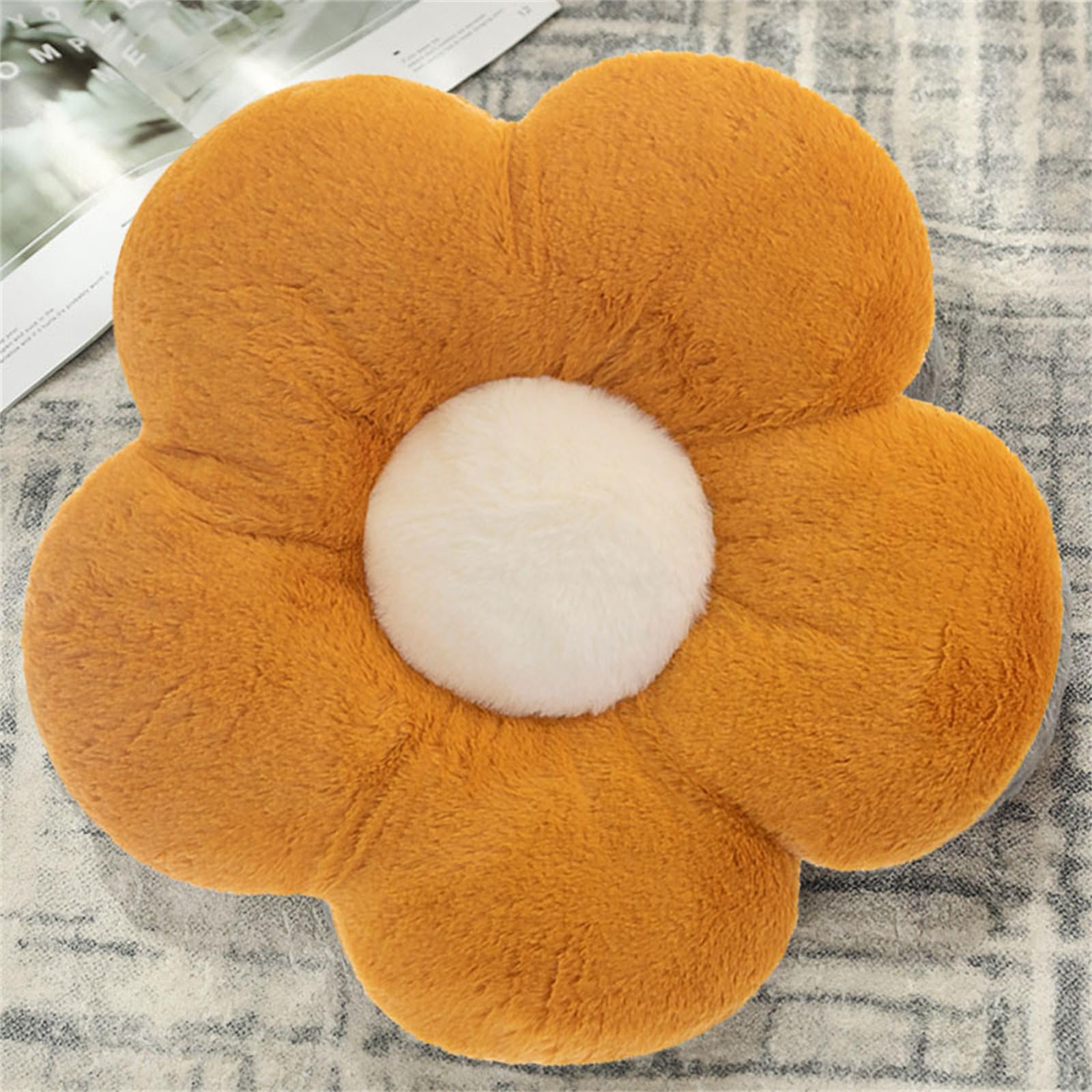 Chickwin Cute Flower Pillow, Daisy Flower Cushion Soft Plush Seating Cushion Flower Shaped Aesthetic Pillows for Bedroom Sofa Chair Cute Room Decor (50 * 50,Brown)