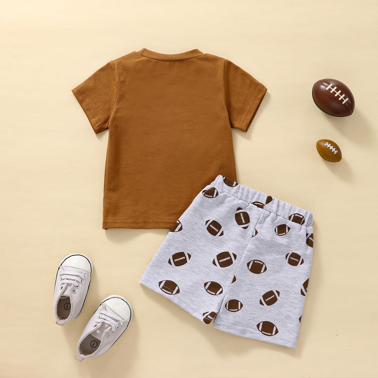Toddler Football Game Day Outfit Baby Boy Girl Rugby Print Short Sleeve Tshirt Shorts Infant Summer Clothes Set - Image 3