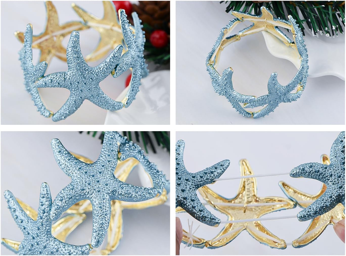 Alilang Womens Shiny Textured Starfish Stretch Bangle Cuff Statement Bracelet - Image 3