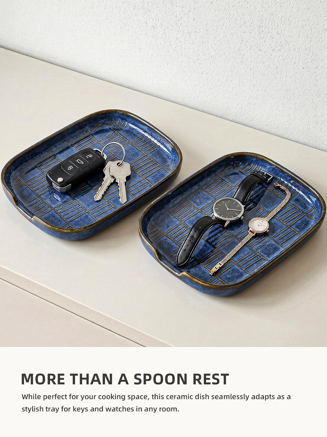 ONTUBE Spoon Rest for Stove Top, Ceramic Spoon Holder (Vintage Blue)