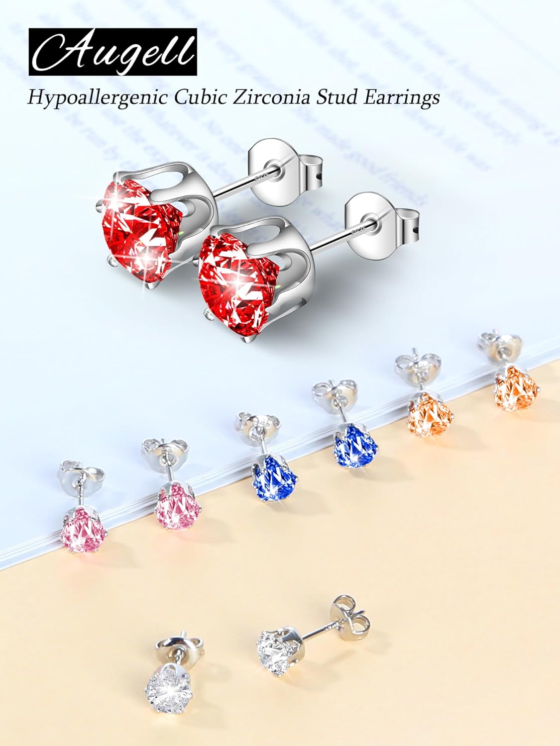 Women's Earrings Set 5 Pairs Cubic Zirconia Studs Multi-Color Birthstone Collection Hypoallergenic Earring Fancy Jewelry Gift for Her - Image 2