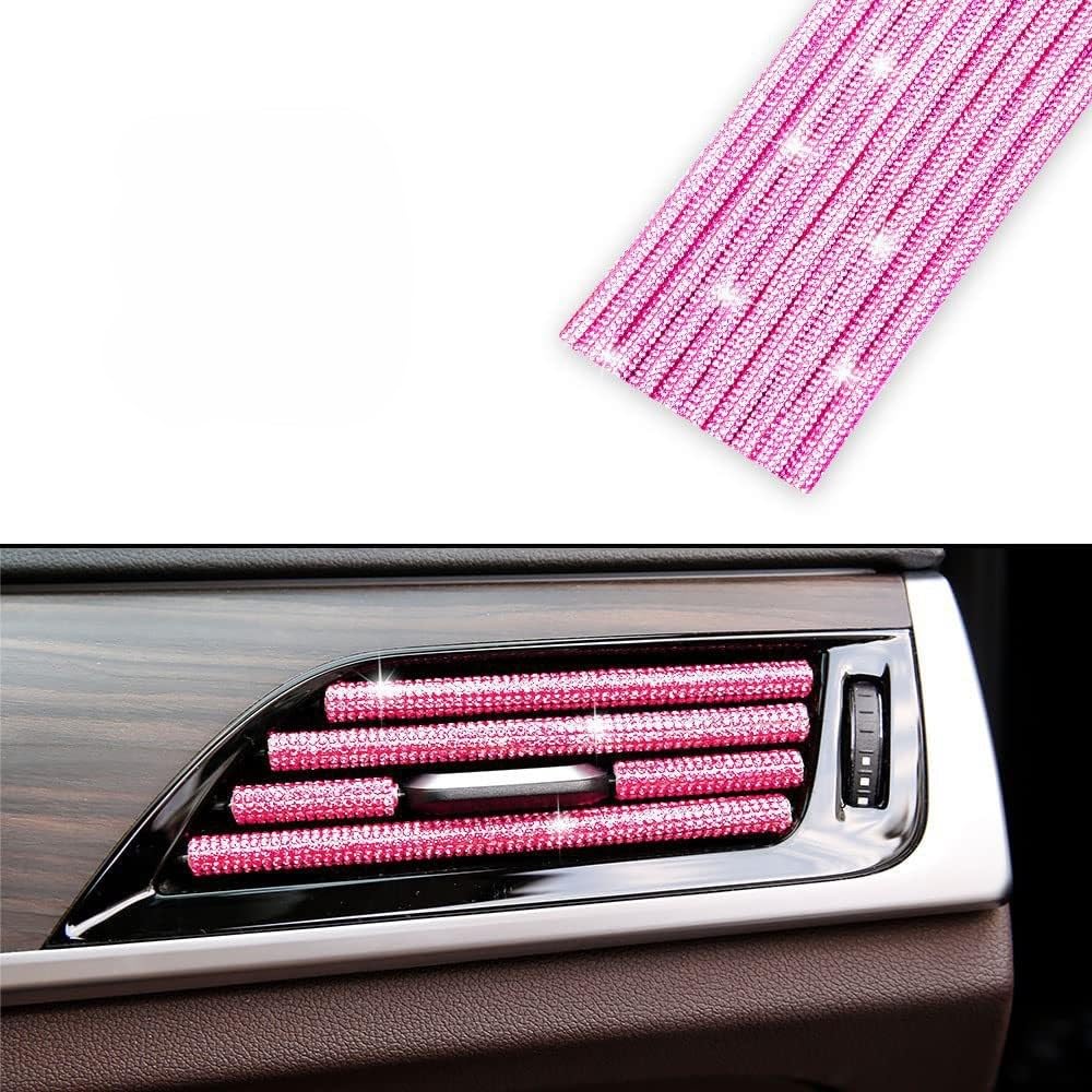 DHRYJGH 10PCS Bling Car Air Conditioner Decoration Strip, for Jeep Wagoneer WS 2022-2026, Bling Rhinestone Decor Air Vent Trim, Crystal Car Air Vent Covers,B-Pink