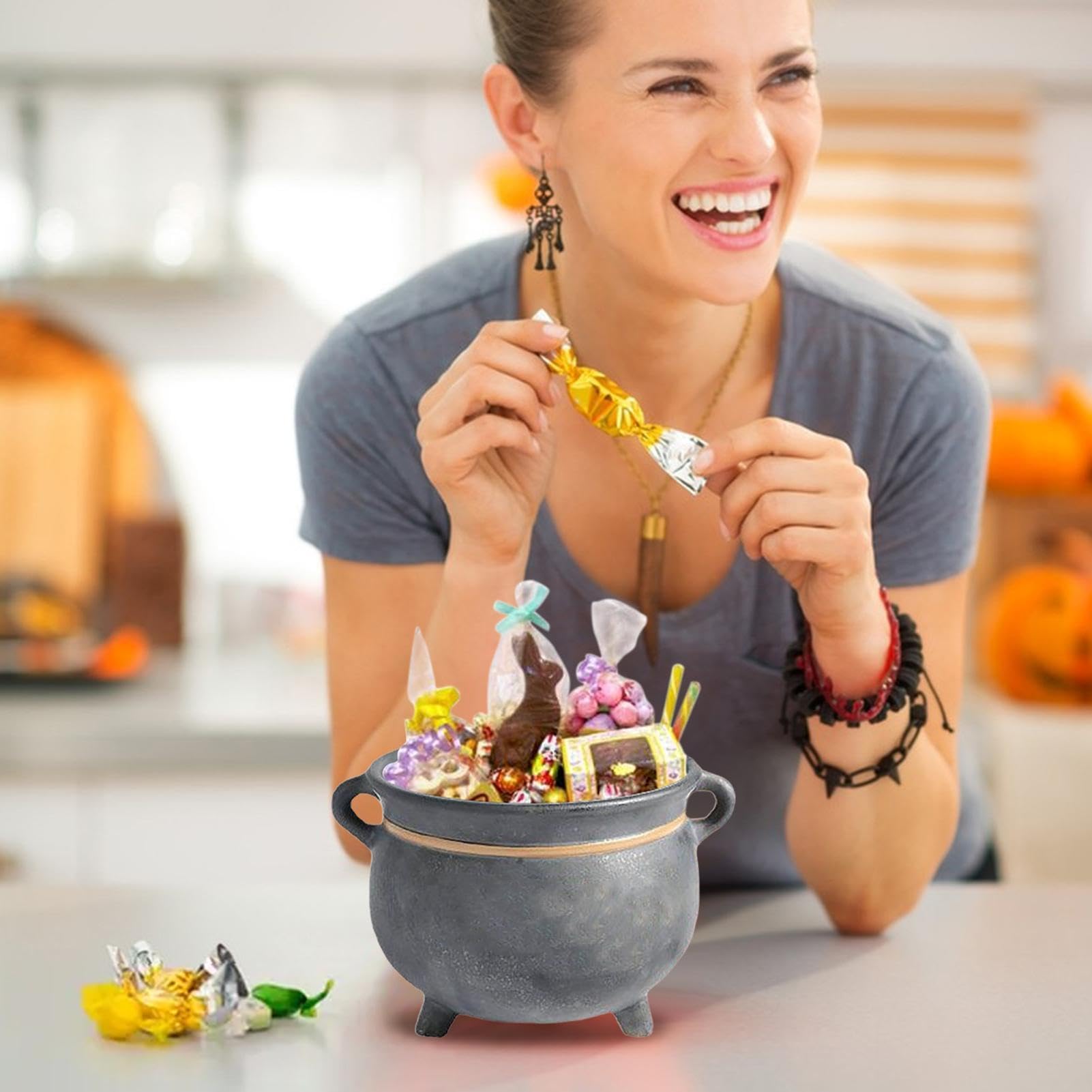 Genérico per dolci | per aperitivi Halloween caldaia di - Supporto per alimenti con cucchiaio per frutta, cinema, picnic, ristorante