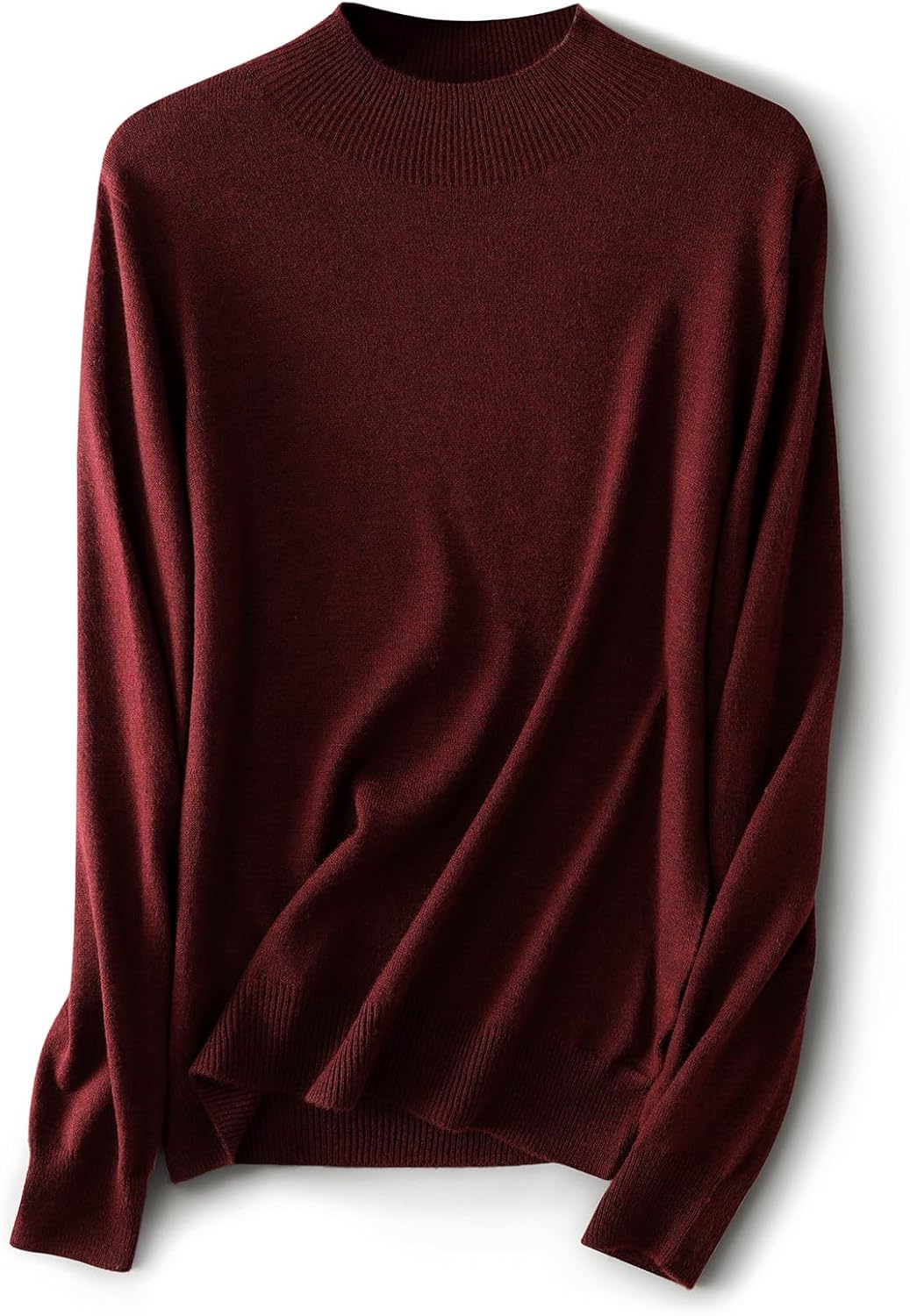 Ciovkis Women's Merino Wool Blend Sweater Fall Winter Mock Neck Long Sleeve First-Line Ready to Wear Seamless Knit Sweater