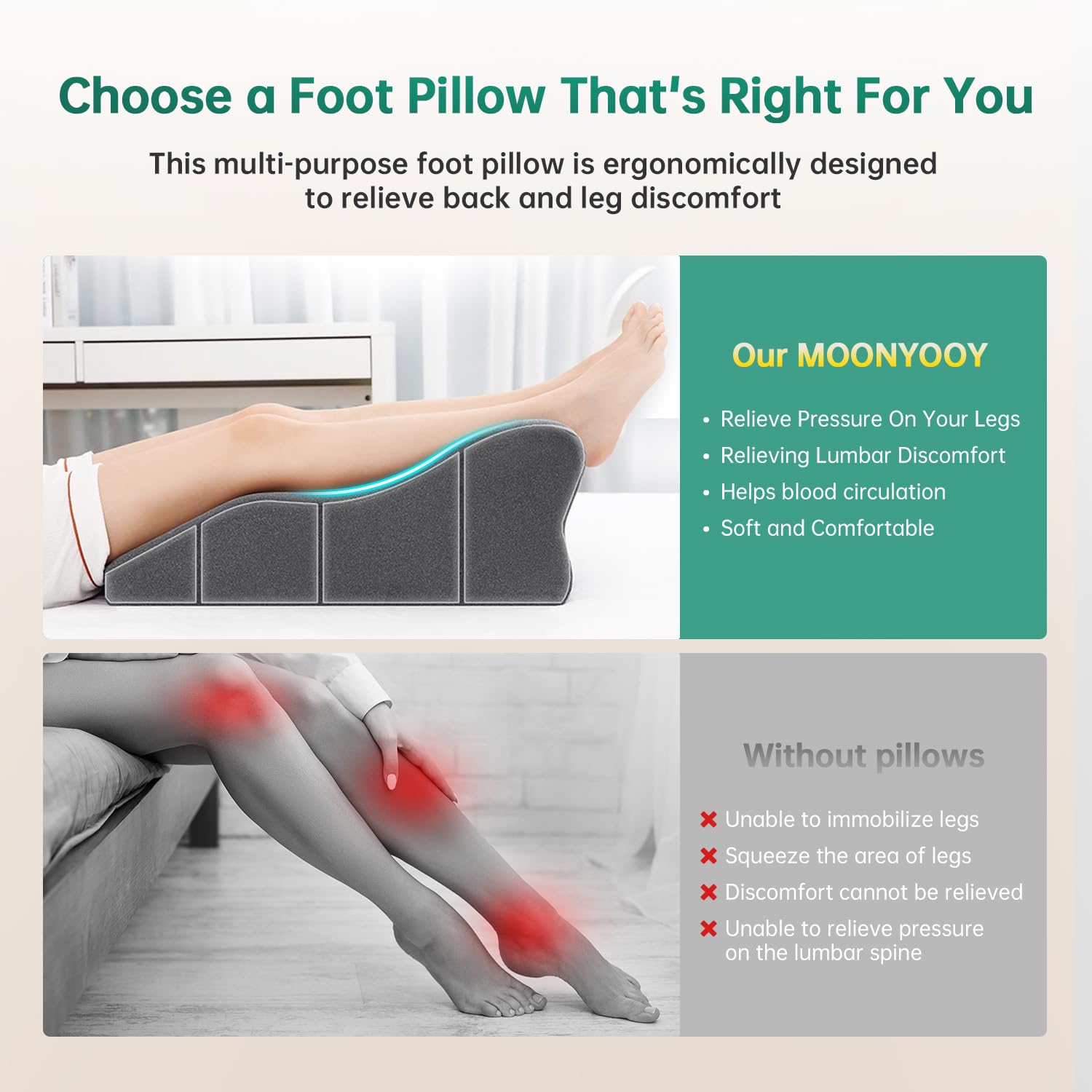 MOONYOOY Adjustable Leg Elevation Pillows for Swelling After Surgery, Cooling Memory Foam Leg Wedge Pillow for Blood Circulation, Wedge Pillow for Sleeping, Sciatica Back Knee Hip Ankles Pain Relief