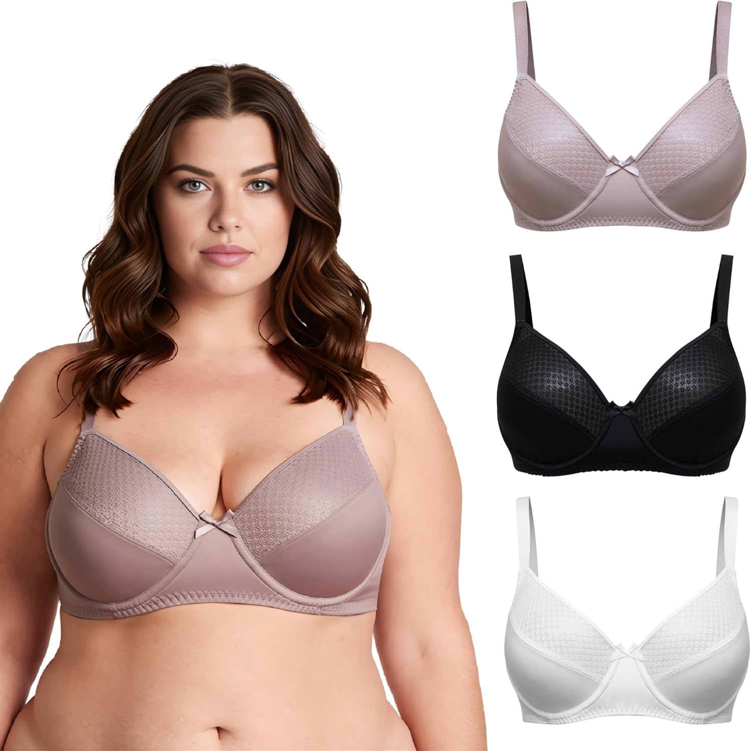 Curve Muse Women's Plus Size Unlined Minimizer Underwire Full Figure Bra-3Pack