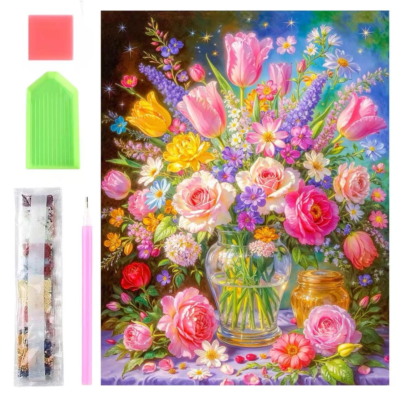 ダイヤモンドアート ビーズアート ダイヤモンドアート キット ダイヤモンドアート 人気 DIY フルドリル 手芸 花柄 30*40cm モザイクアート diy 手作り 装飾用 ラインストーン 貼り絵 キラキラ(繁花1枚)