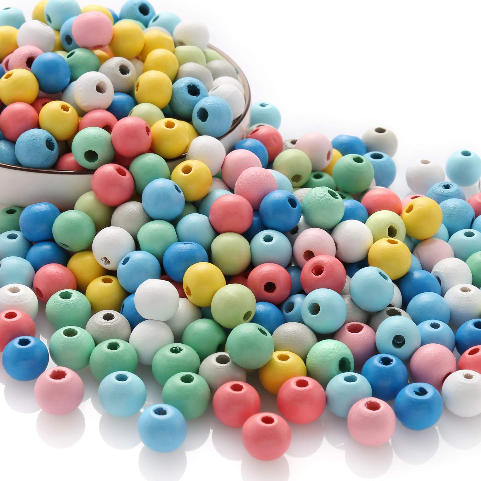 ToBeIT Wooden Beads 500 pcs Assorted Color Round Wood Beads, Painted Hole Round Wood Spacer Beads for DIY Craft, Jewelry Making(500 pcs)