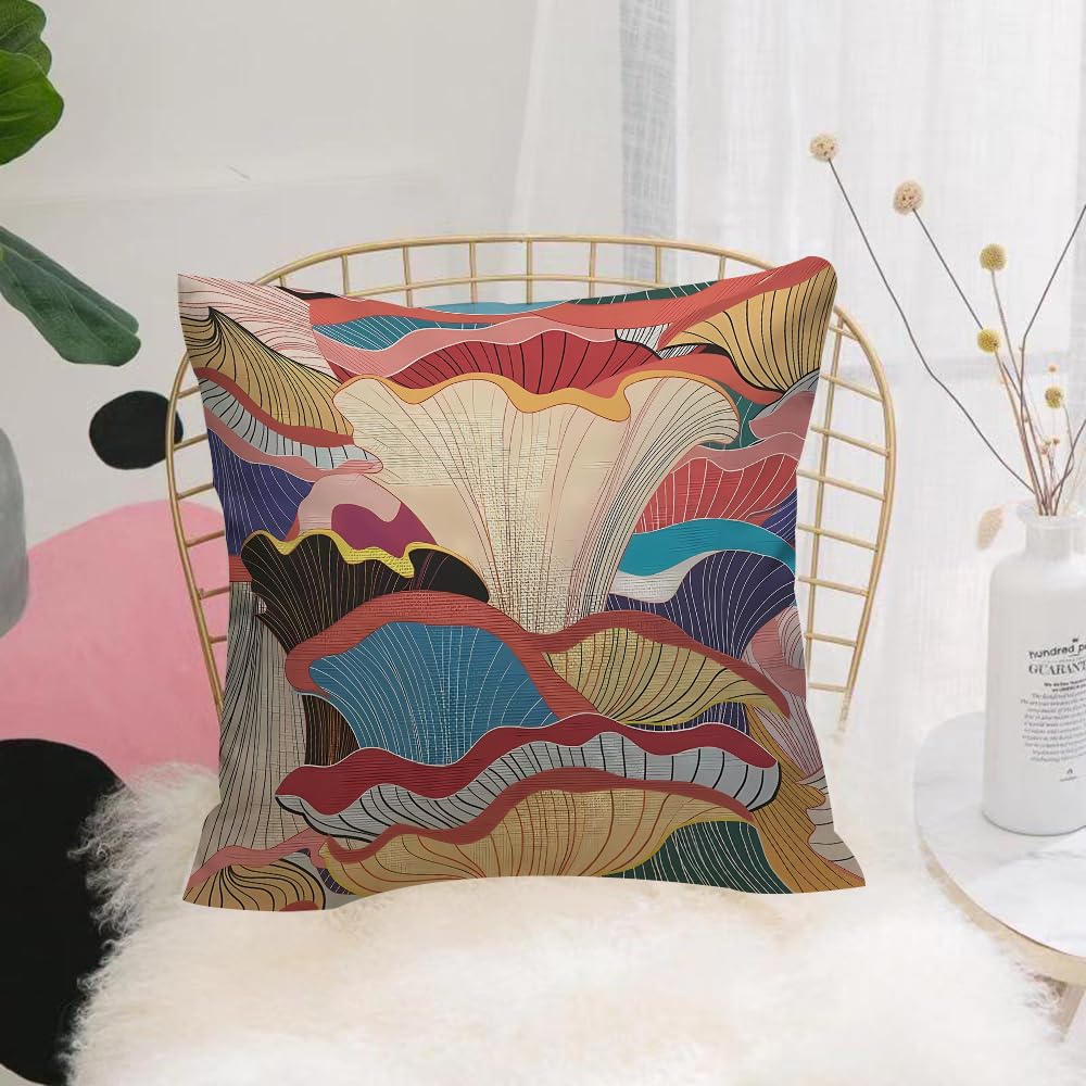 HYMSXW Cushion Cover,Throw Pillow Case Home Decorative for Living Room Bedroom Sofa Chair 20X20 Inch,colorful graphic seamless pattern of fungi,Pillowcase 50X50cm