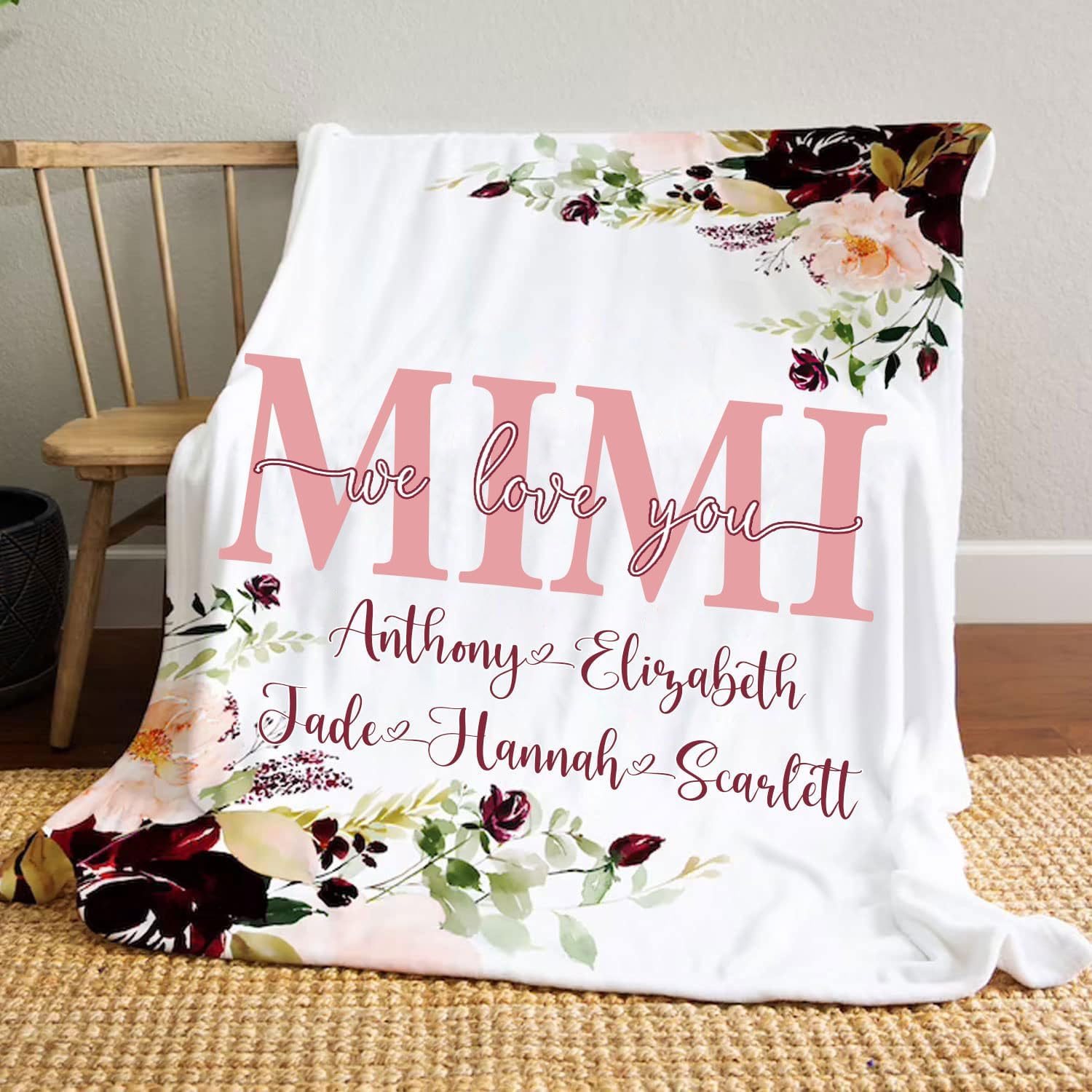 TERAME Personalized Mimi Blankets for Mothers Day, Floral