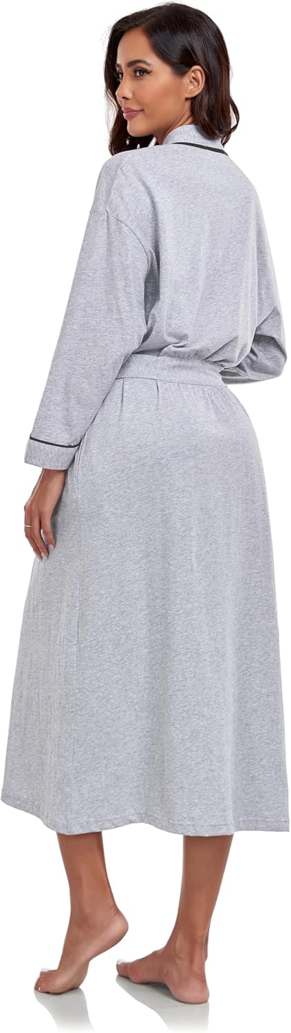 COLORFULLEAF Women's 100% Cotton Robes Lightweight Kimono Long Soft Bathrobe for Women with Pockets - Image 5