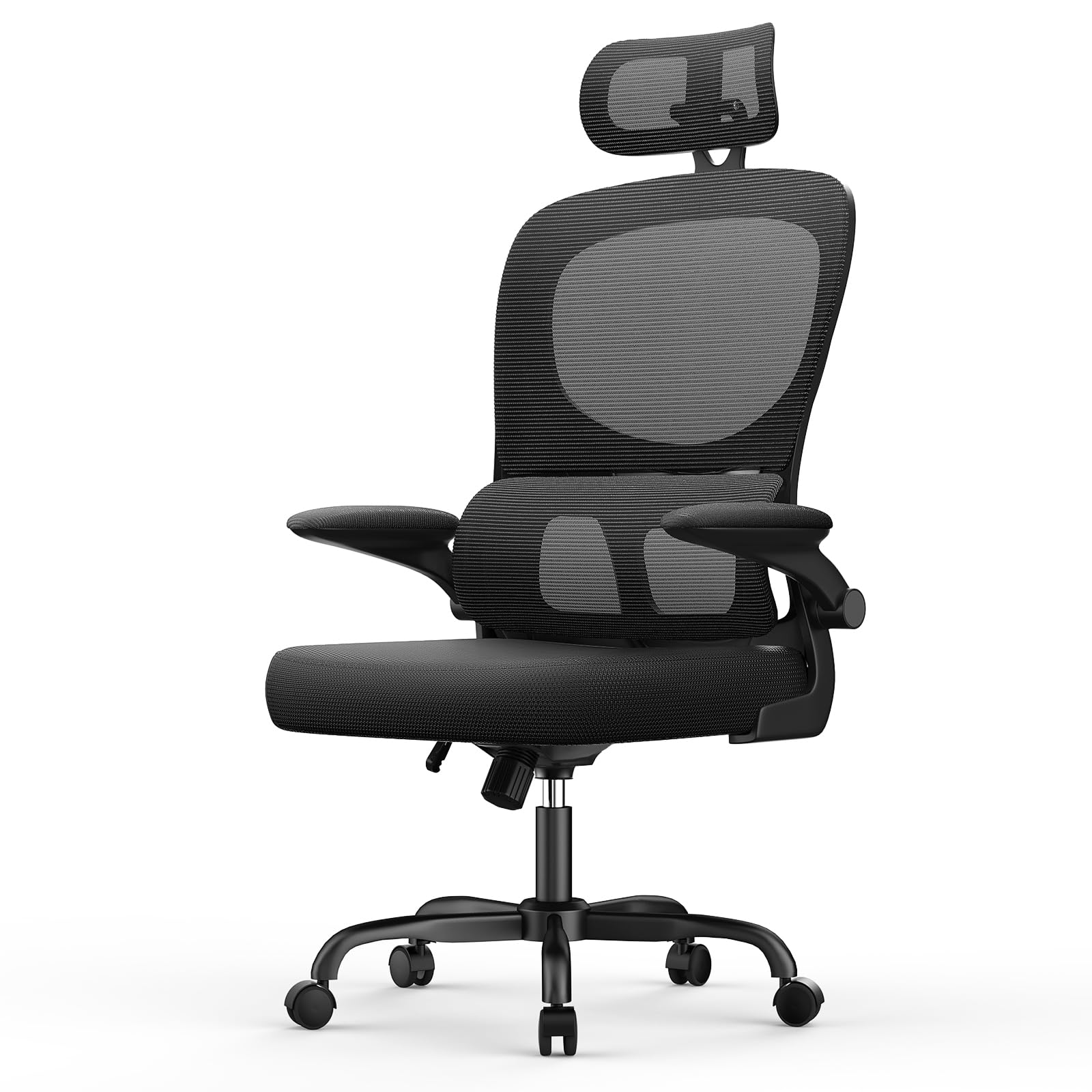 naspaluro Sedia Ufficio Ergonomica, Sedia Scrivania Con Supporto Lombare a Forma Di C, Schienale E Poggiatesta Regolabili, Braccioli Reversibili, Sedile in Rete Traspirante per L'ufficio, Nera