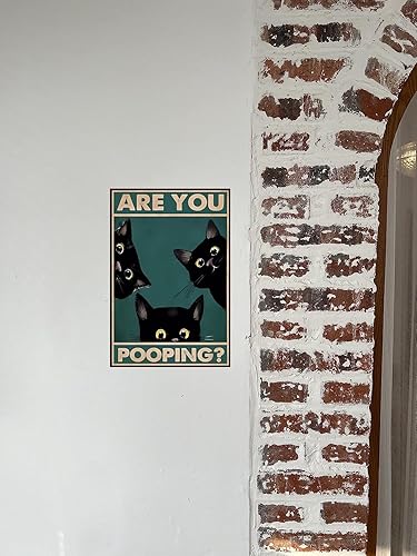 Miniatura 5 de Cartel de lata vintage con texto en inglés Are You Pooping Póster de metal de gato negro para amantes de los gatos, regalo divertido de metal para