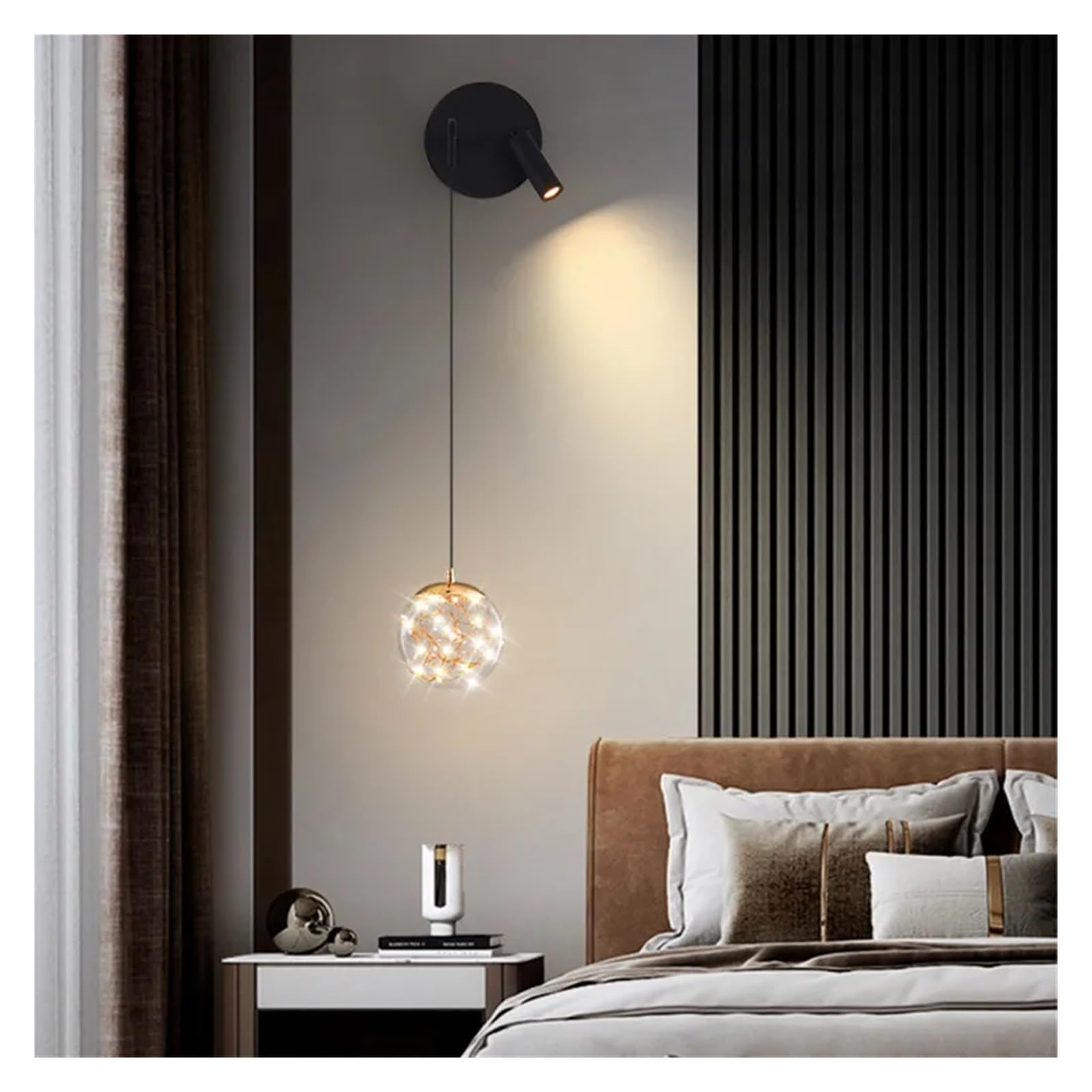 Lampka nocna kinkiet Nordic minimalistyczny salon tło kinkiet, lampa punktowa luksusowa LEDmodern sypialnia mała lampa wisząca,Oświetlenie obrazu(2700-3500K,B-Left)