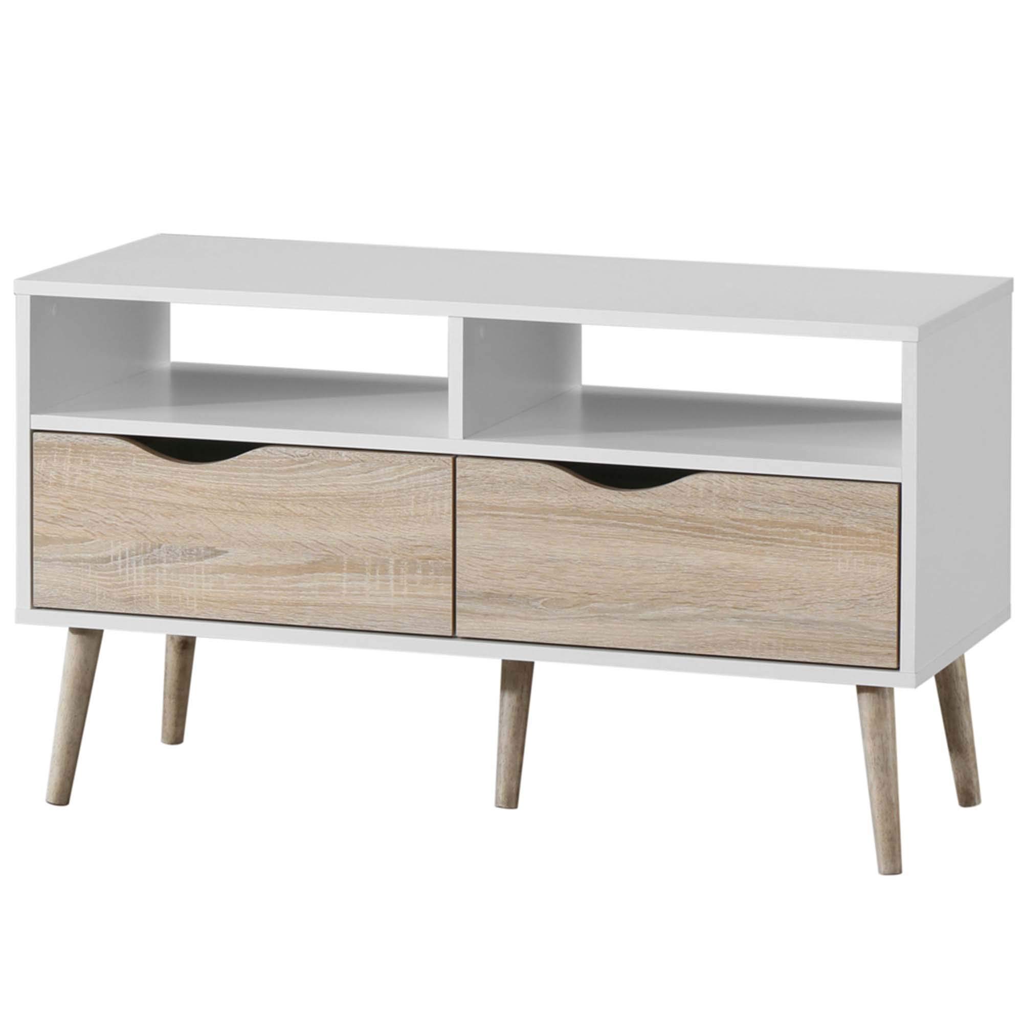 Buy VonHaus TV Unit Nordic, Scandi Style White & Oak Effect