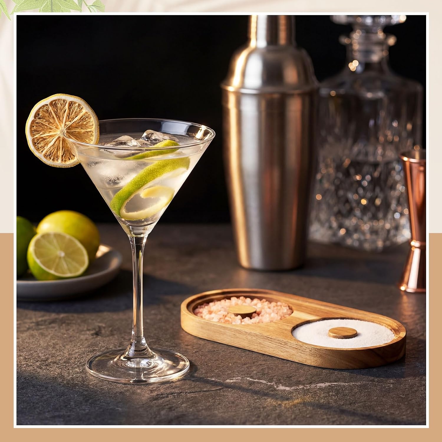 Ziliny Margarita Salt Rimmer, Acacia Wood 12.6" Dual Compartment Tray