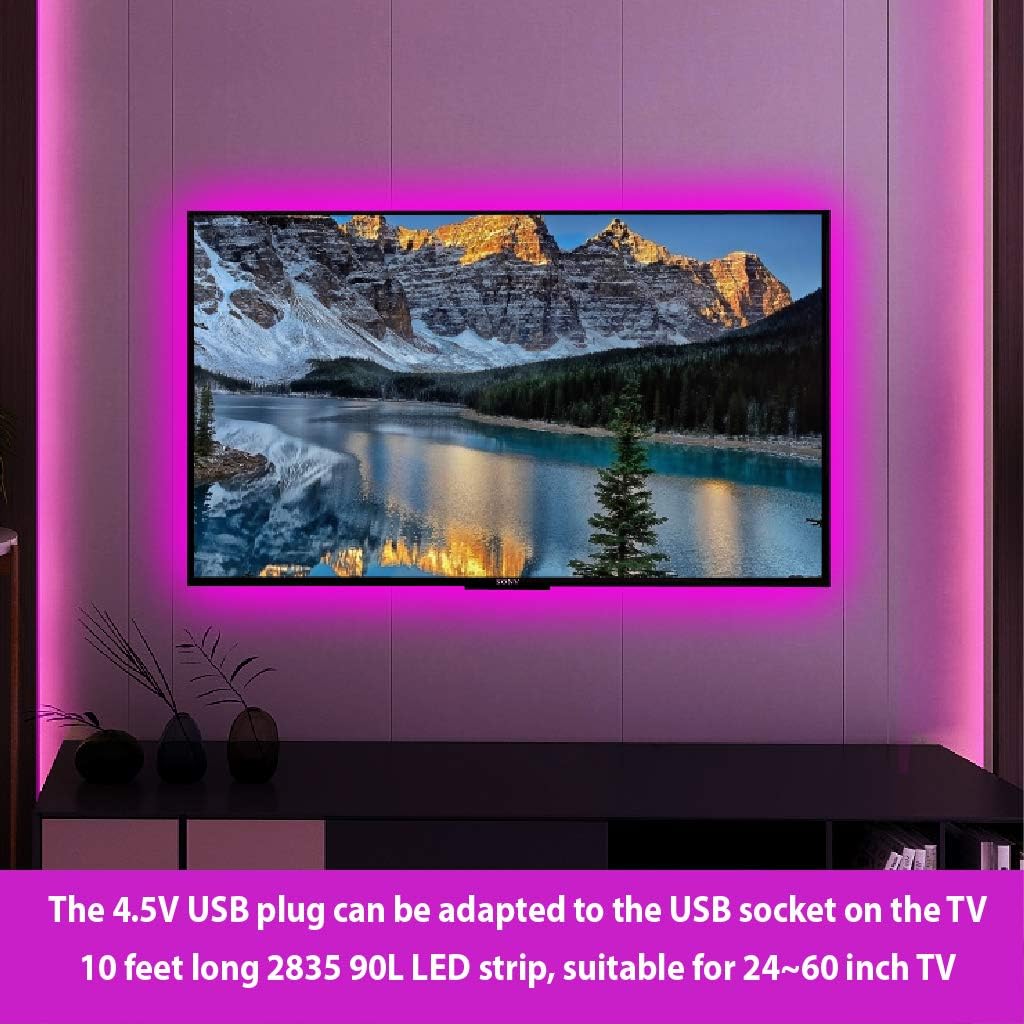 HXWEIYE Pink LED Strip Light, 10ft SMD2835 USB Powered 90 LED Tape Light, Flexible TV LED Backlights for 24-60IN , , Rope Light for DIY Bedroom Home Indoor Party