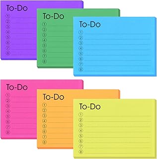 Bewudy 6 Pack to Do List Sticky Notes Pad, 300 Sheets Colors Self Stick Note Planning Lined Daily List Notepad Memo Sticky Notes Home Office School Planner Reminder Supplies 4 x 2.8 in