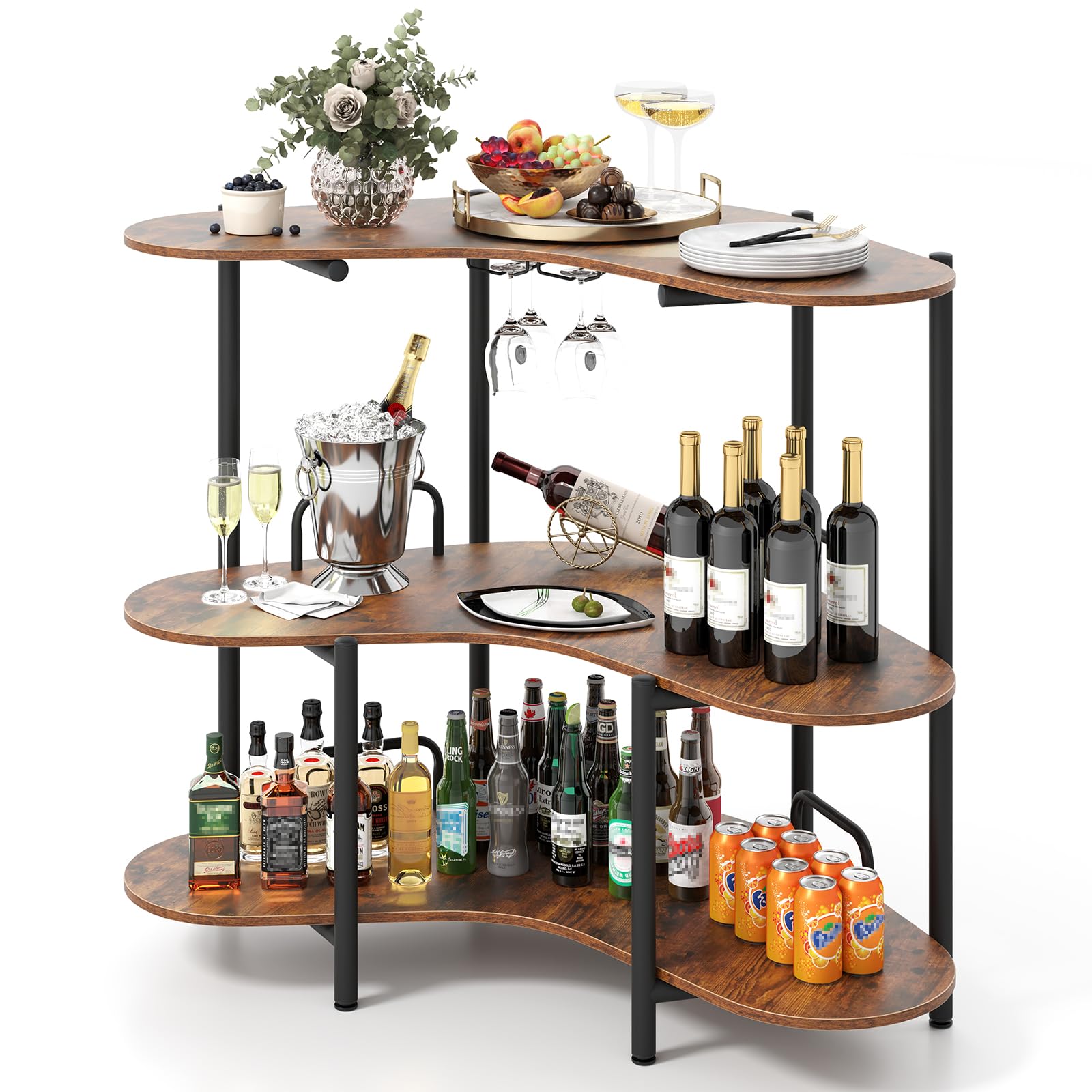 Wine Bar & Bistro 置物 Amazon.com: Giantex 3-Tier Bar Table, Corner Bar Cabinet, Liquor