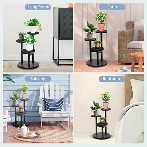 Miniatura 7 de Soporte de madera para plantas de 3 niveles para interiores, soporte de metal de hierro escalonado para plantas, soporte de esquina para plantas,