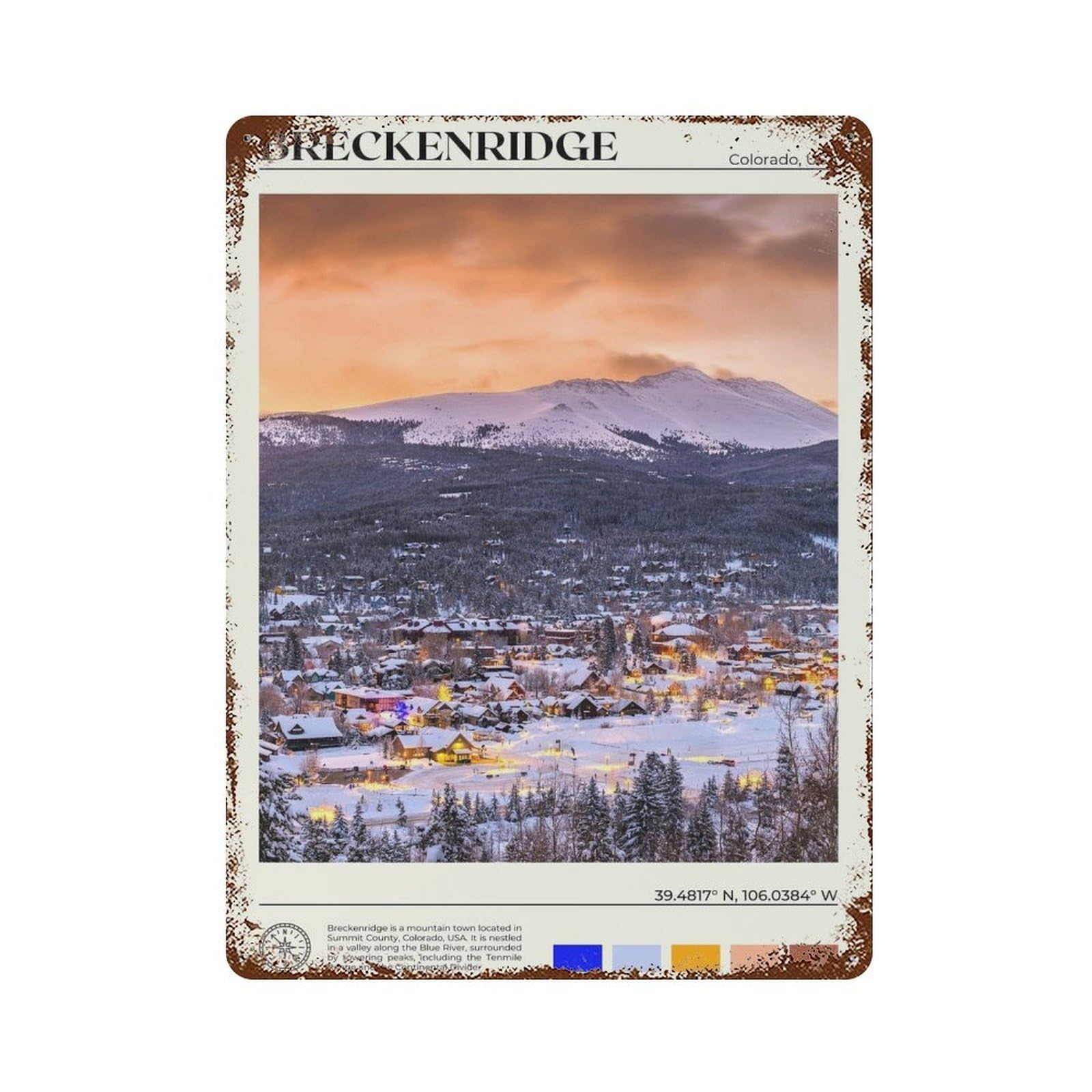 xiaoxiaoshen Real Photo Breckenridge Colorado Wall Decor Art Metal Tin Poster Modern Home Decor Art Home Bar Shop Decorations Vintage Sign 40x30cm