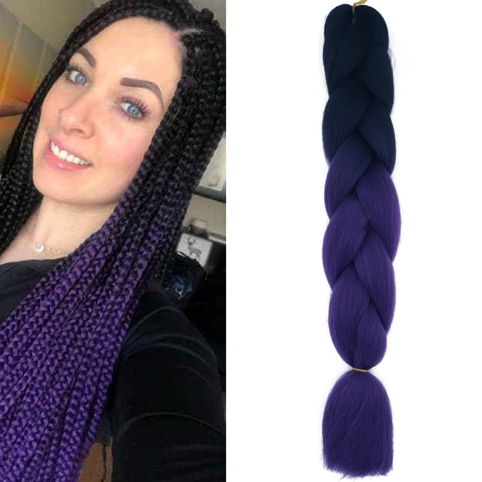 24inch Jumbo Braids Hair Extensions Ombre Braiding Hair Synthetic 3Pieces/lot Crochet Twist High Temperature African Box Braids, Sapphire Blue — view 96