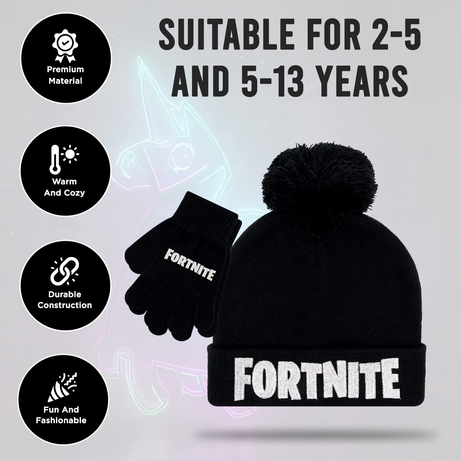 FORTNITE Jungen Winter Beanie Mütze und Schneehandschuhe für Jungen 2-teiliges Set
