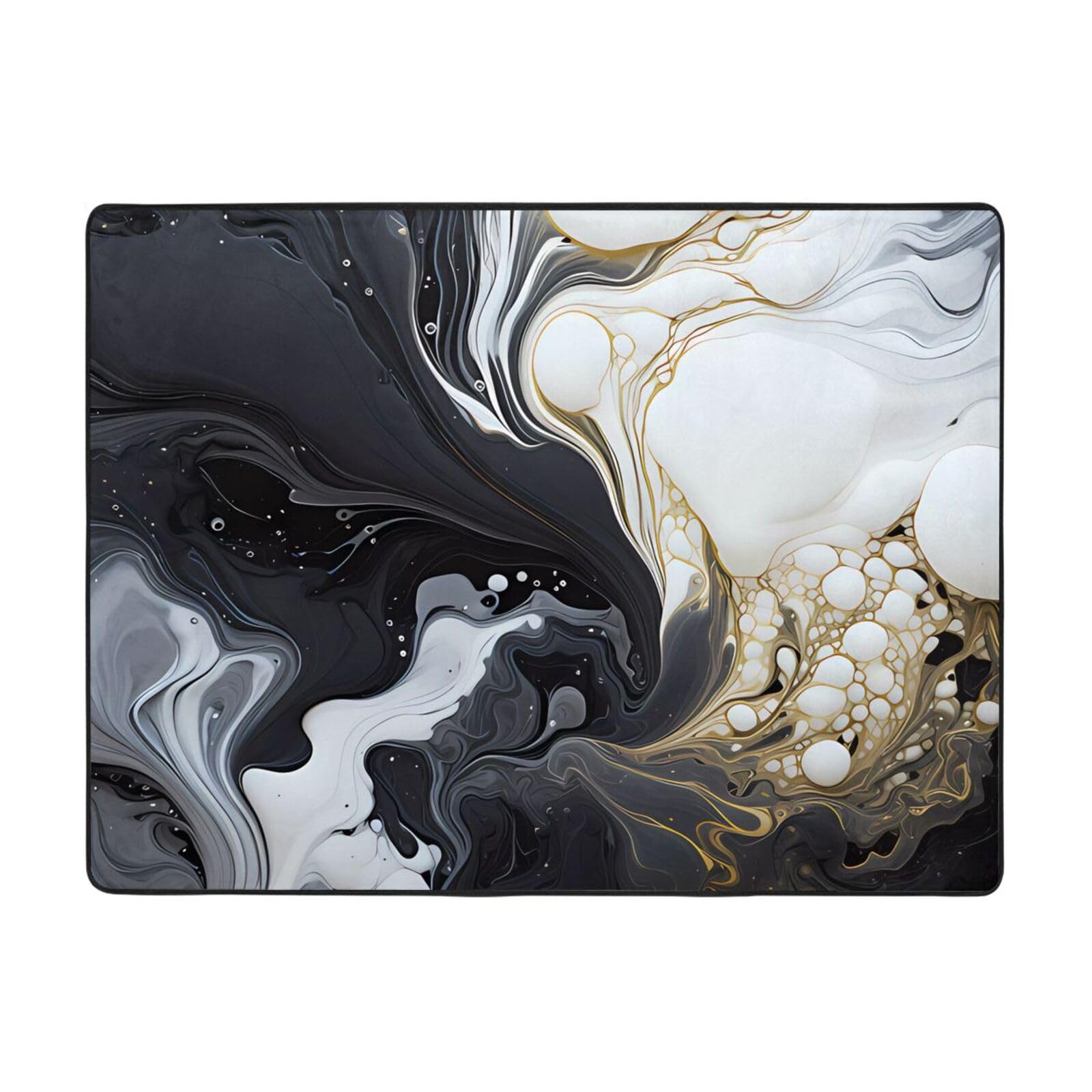 Tapis de sol antidérapant marbre noir et blanc grand tapis salon et bureau 160x121