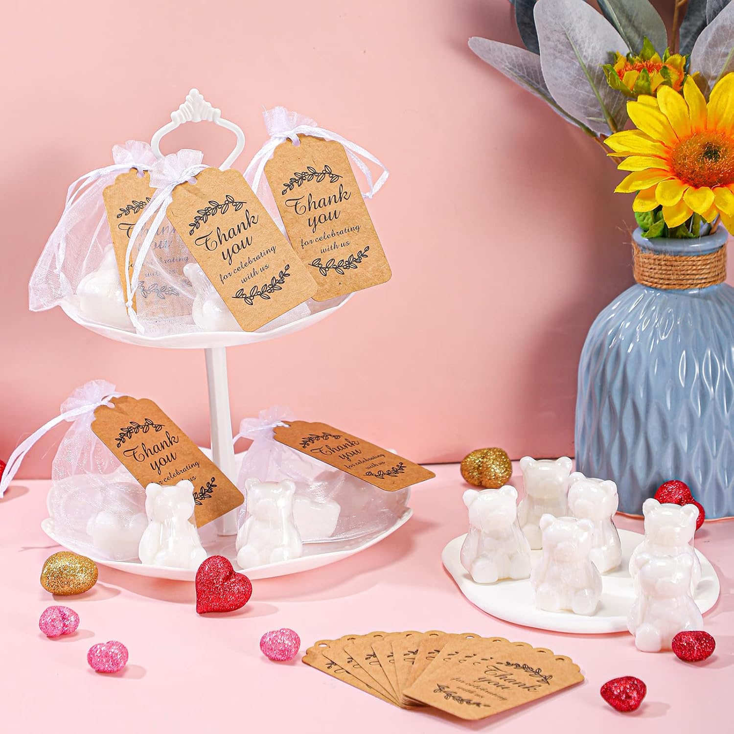 Geosar 50 Pack Wedding Gifts Bear Baby Shower Favors Bulk Bear Soap Gift Thank You Cards and Packaging Bags Birthday Party Favors for Guests Adults
