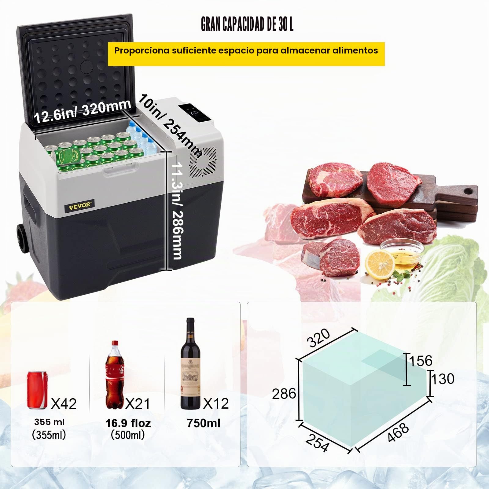 VEVOR Refrigerador de coche 30L compresor portátil pequeño refrigerador de coche refrigerador congelador vehículo coche camión RV barco mini refrigerador eléctrico, viajes pesca al aire libre